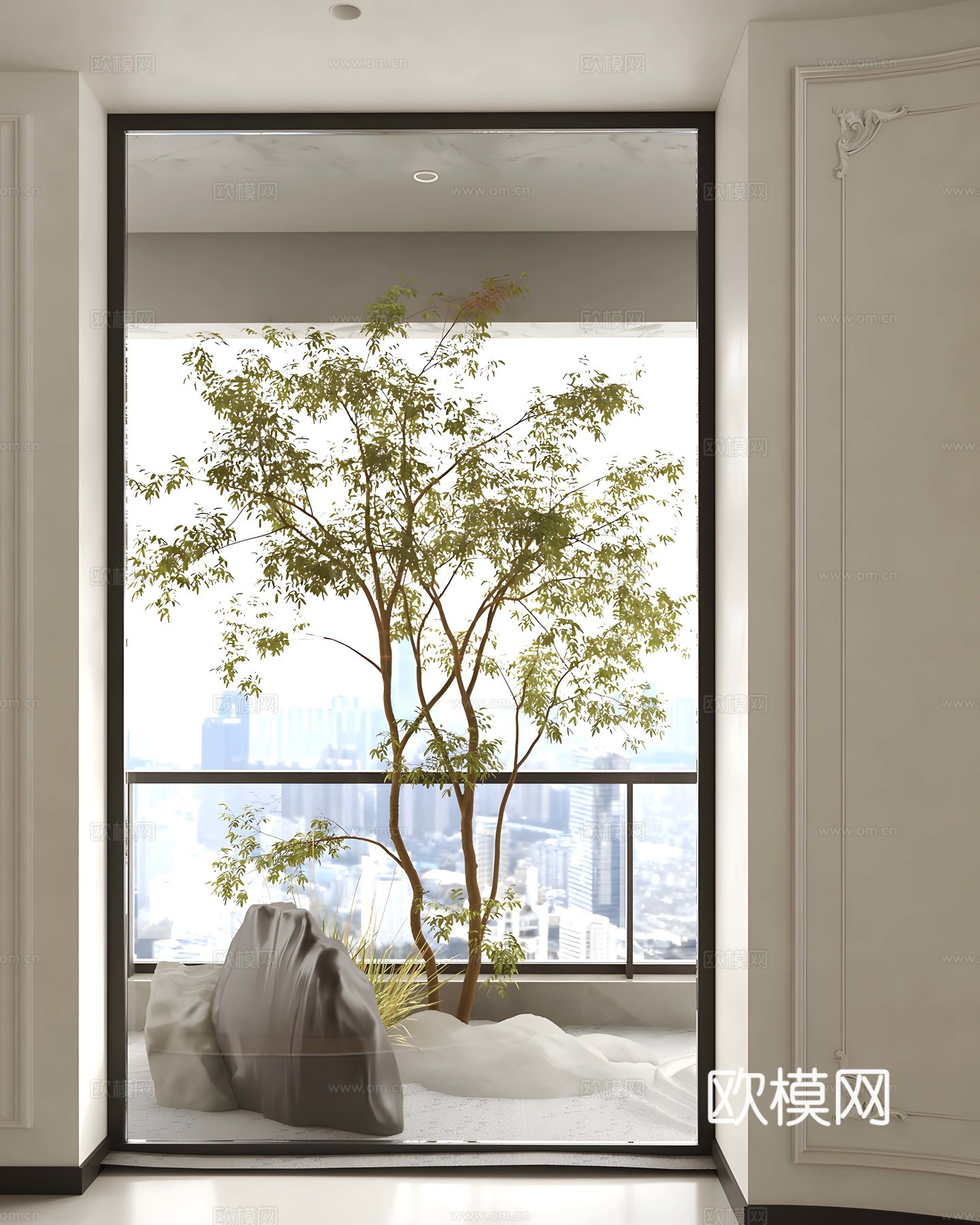 现代室内景观 端景框景 景观小品 玻璃框景 阳台景观su模型