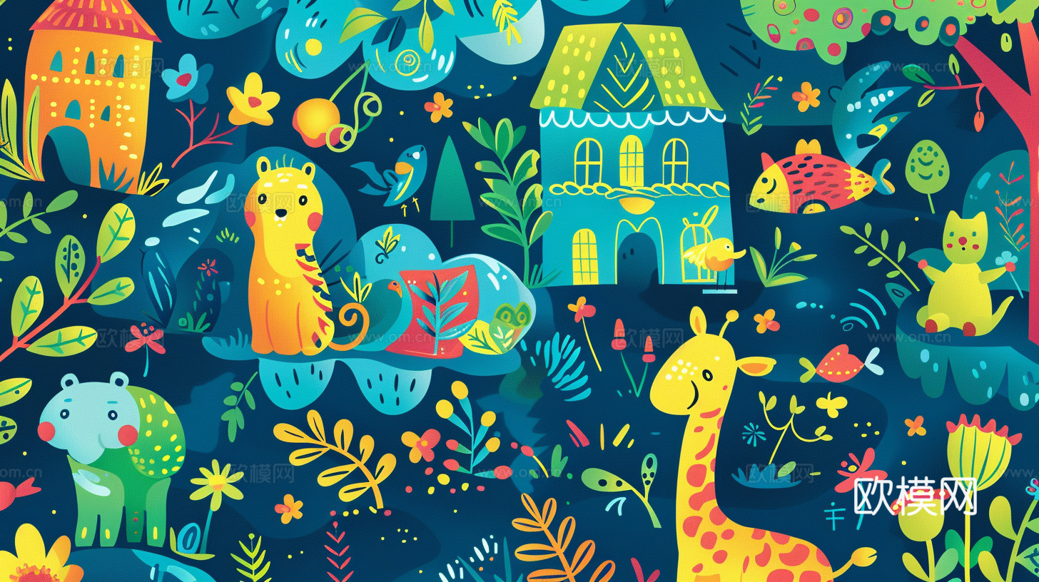 儿童房墙绘下载（渲染图1）