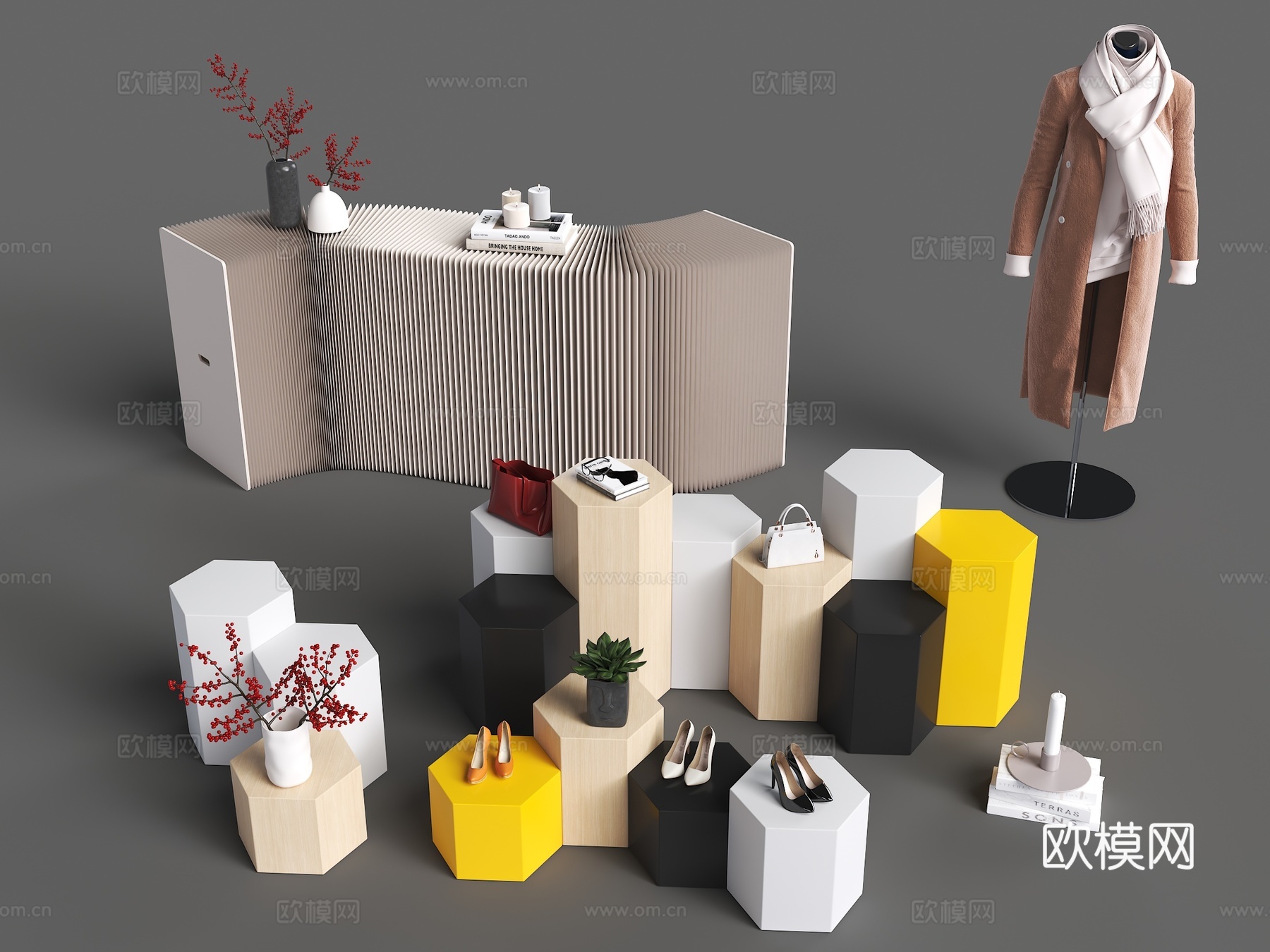 现代展台 陈列台 现代 多功能组合座椅 储物展示台 座凳3d模型