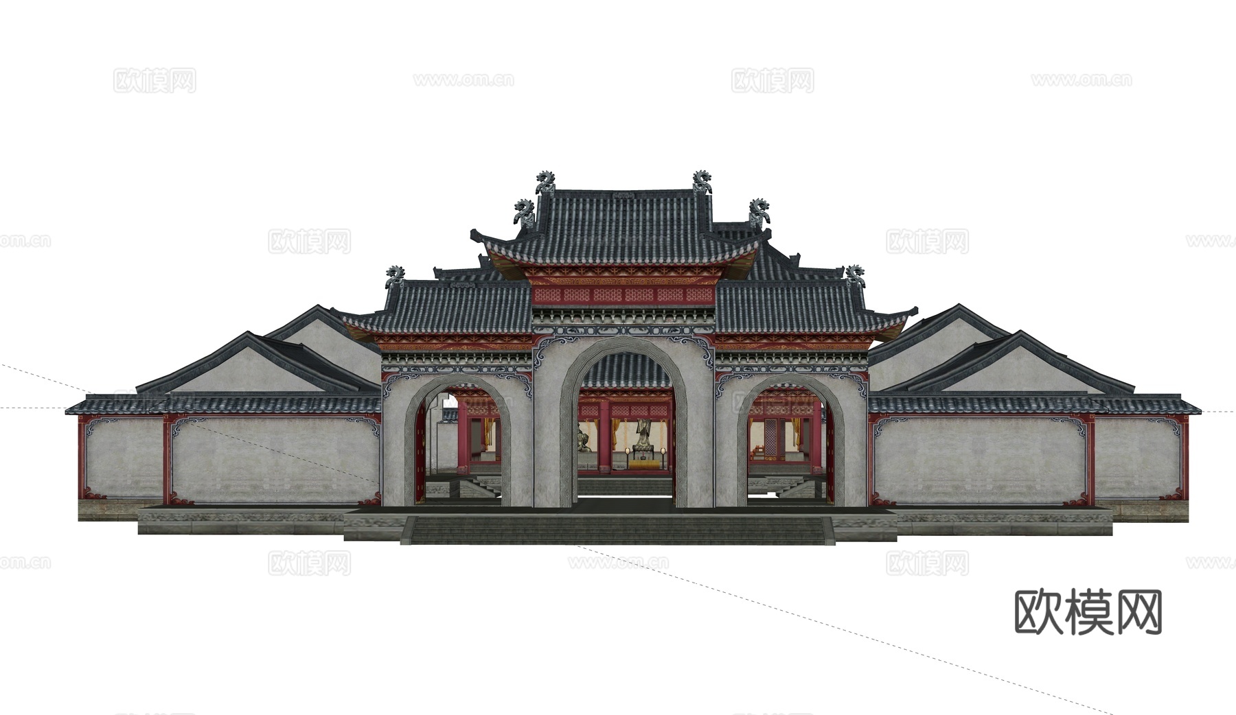 中式合院 寺庙 山门 道观 大殿su模型