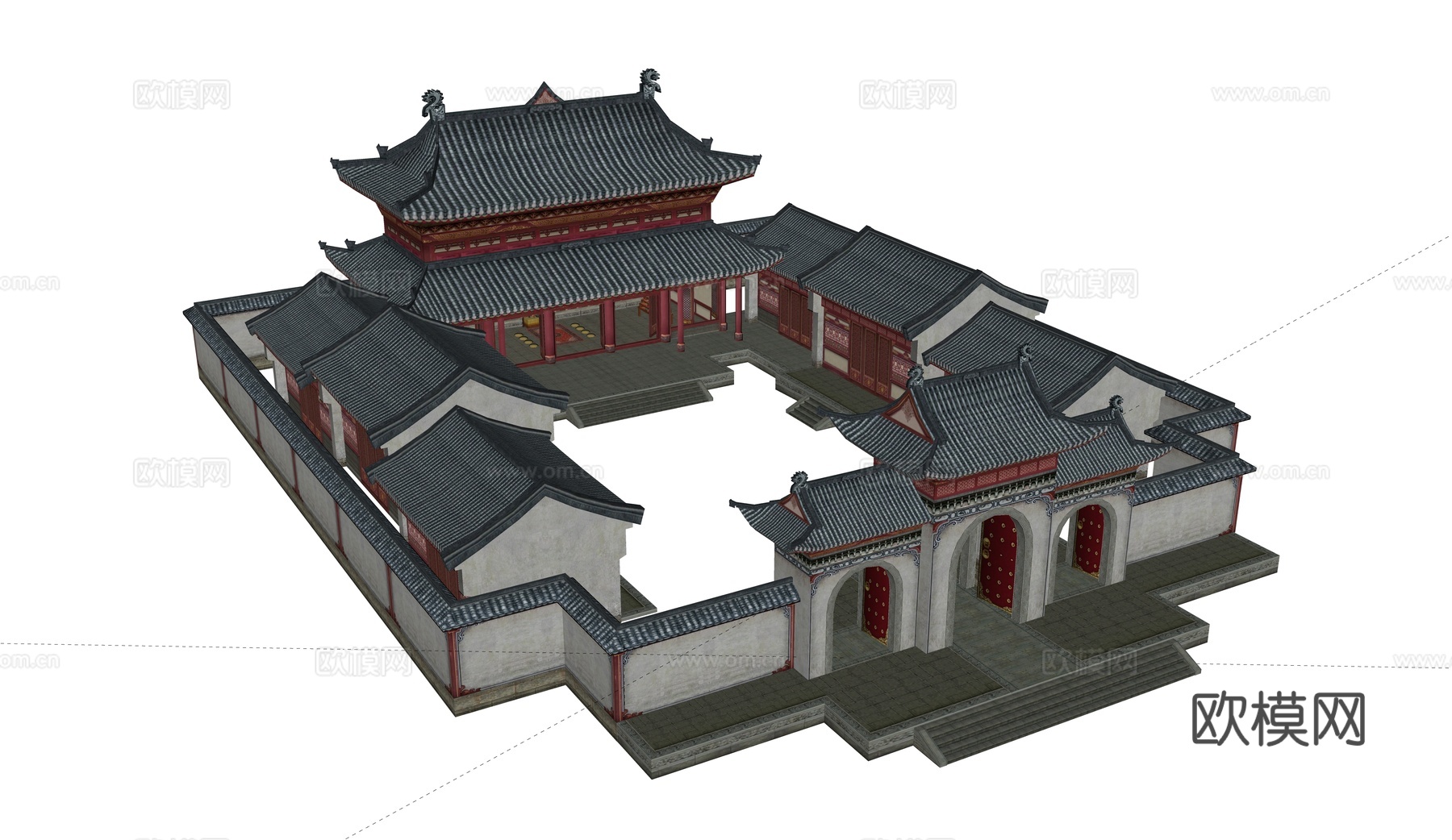 中式合院 寺庙 山门 道观 大殿su模型