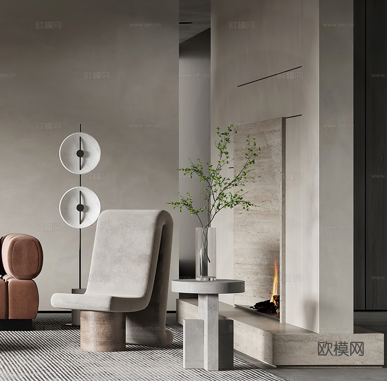 现代休闲椅 意式休闲椅 侘寂休闲椅 边几 角几 落地灯 壁炉3d模型