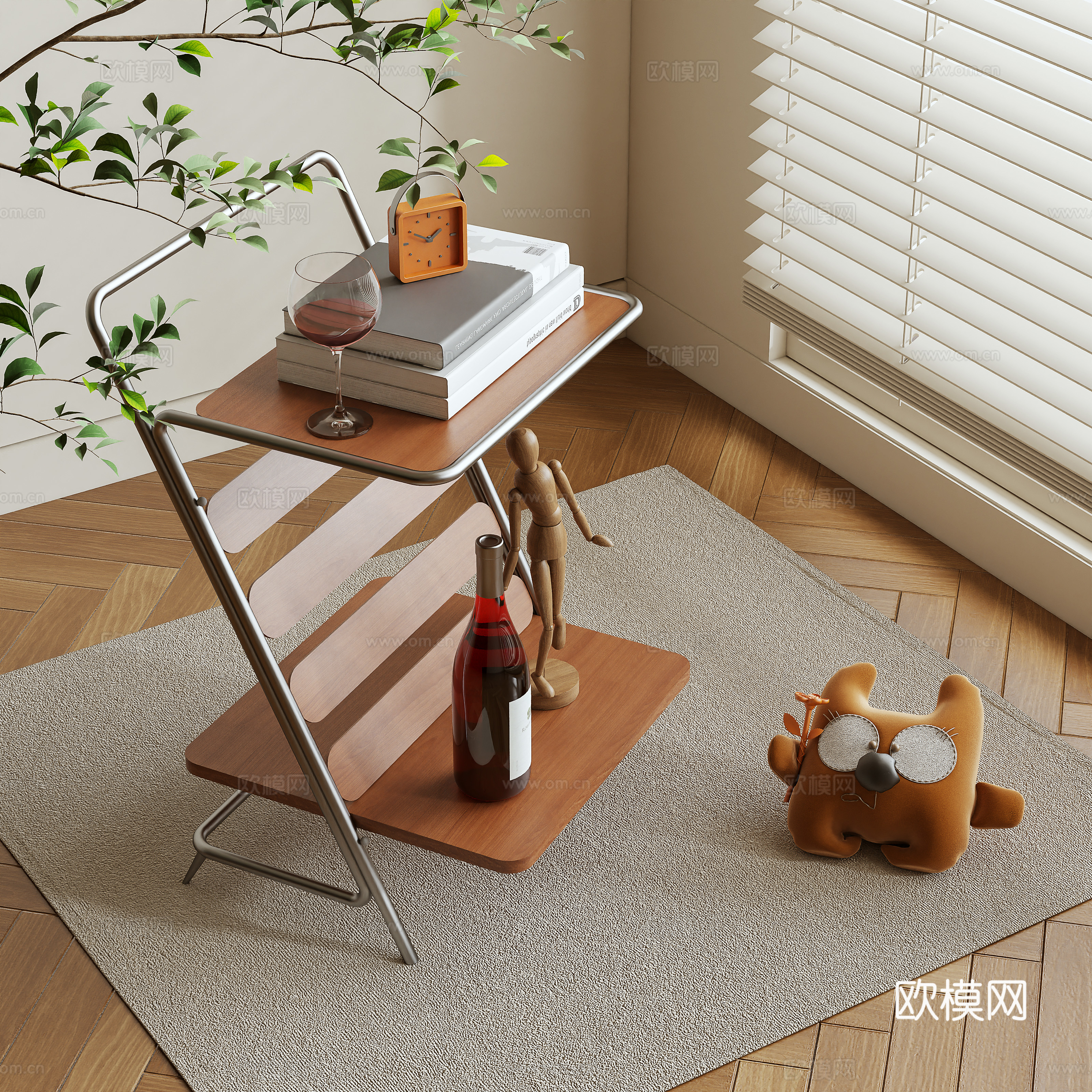 原木风边几3d模型