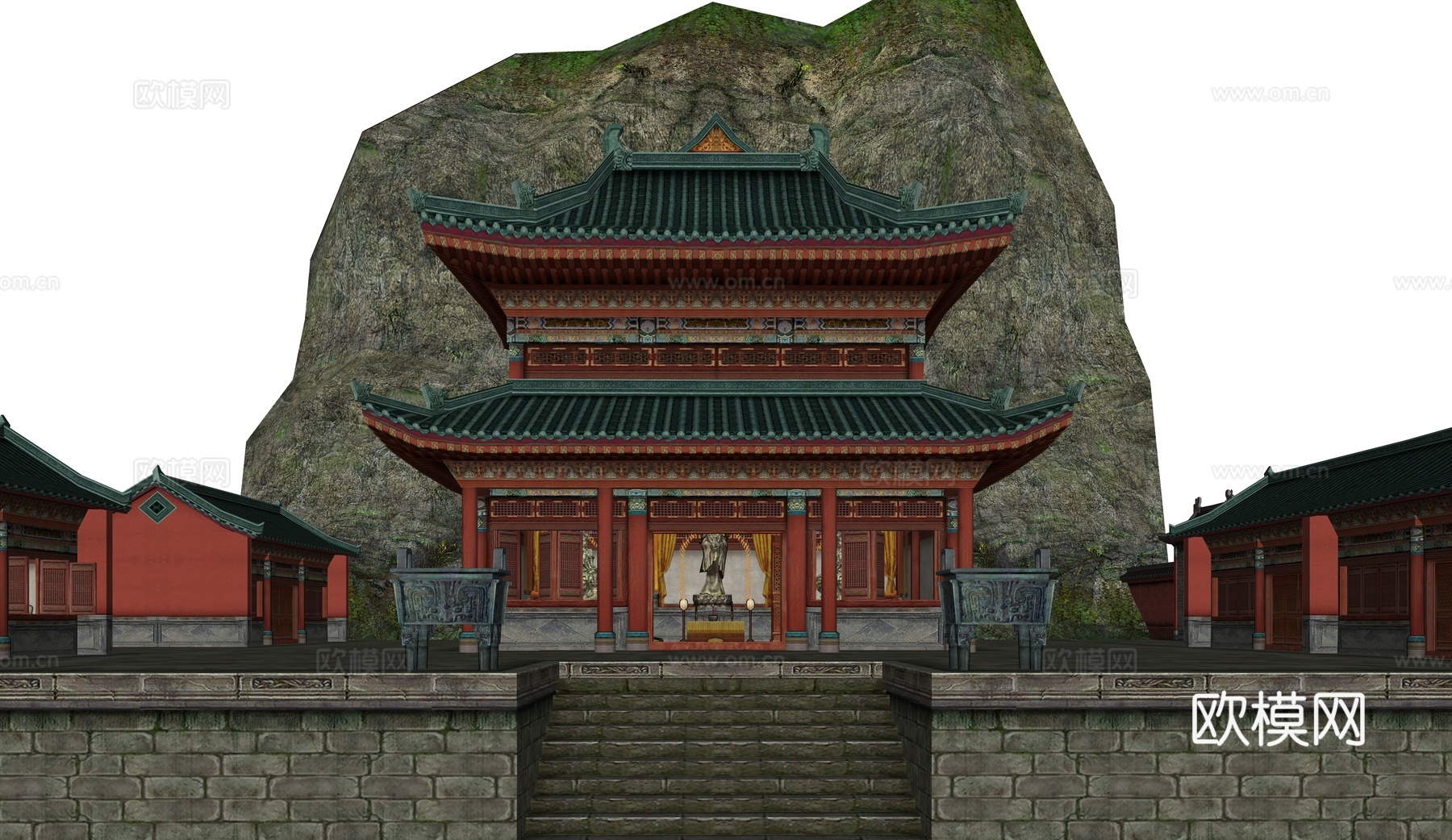 中式阁楼 游戏场景建筑 寺庙 道观su模型