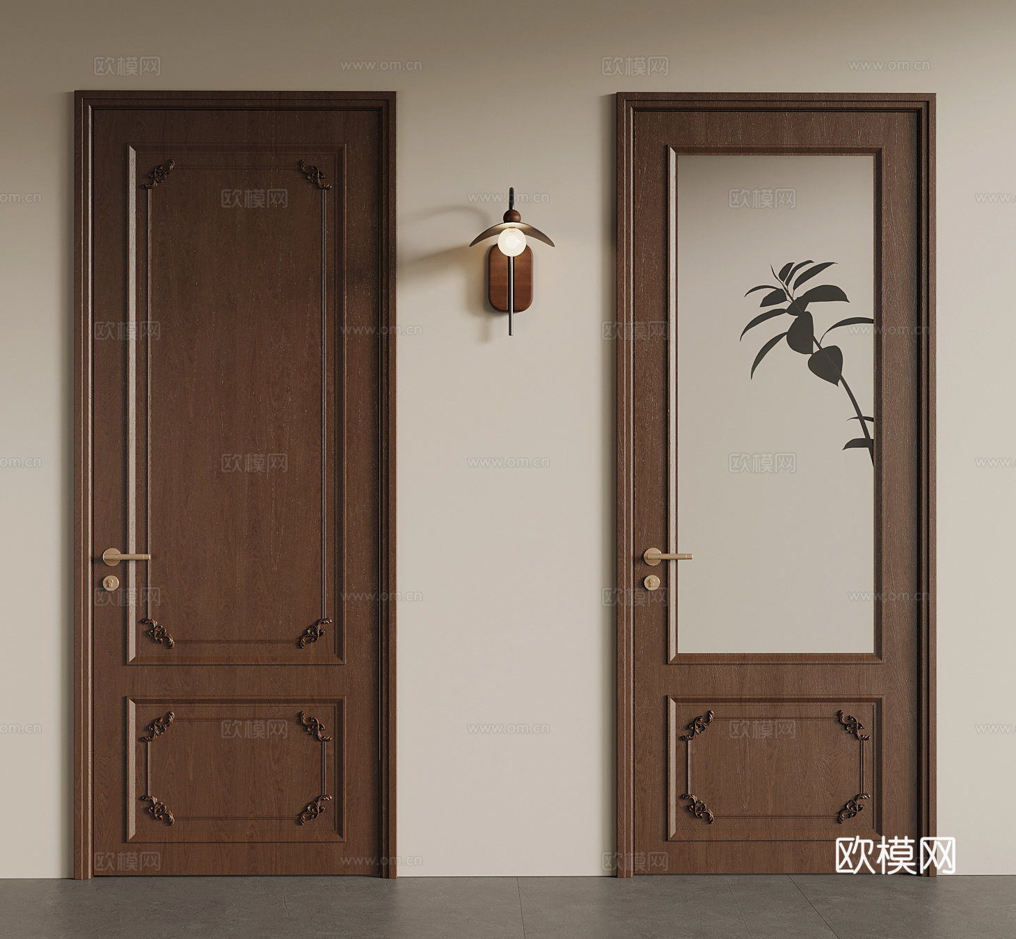 中古风单开门 室内门 玻璃门su模型