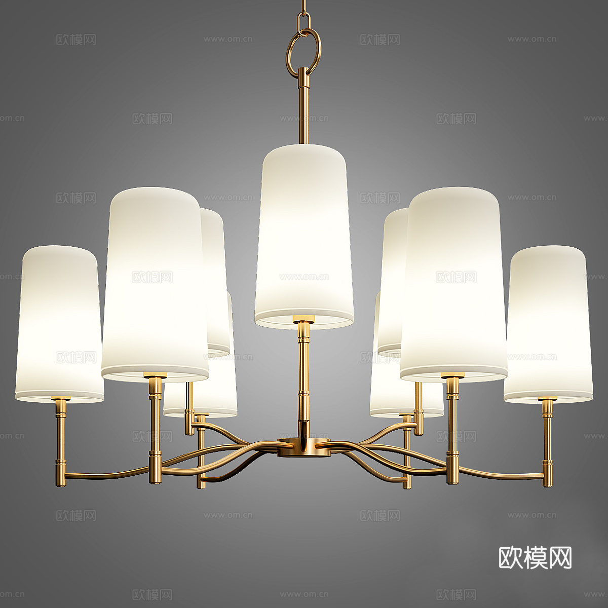 寺庙 6 灯黄铜遮光吊灯3d模型