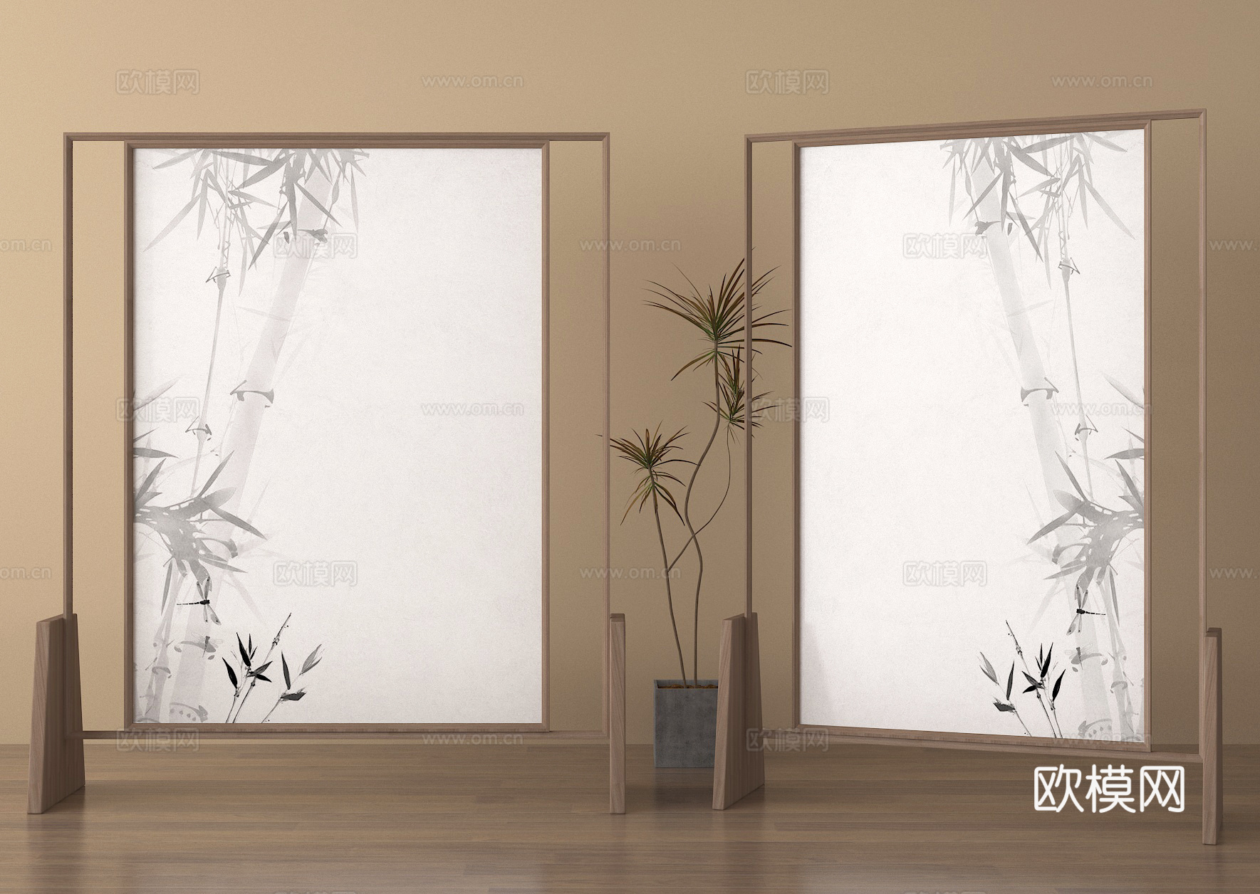 屏风 隔断 禅意屏风su模型