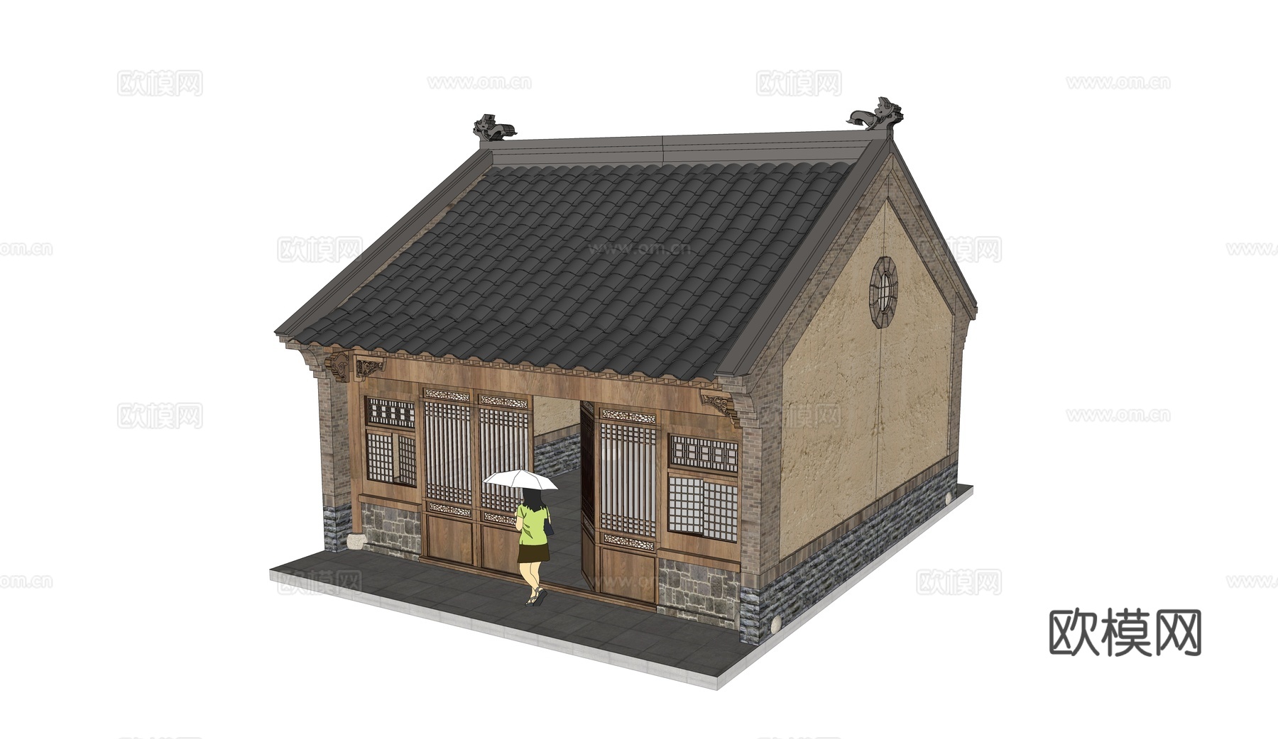 中式店铺 悬山建筑 建筑结构爆炸图su模型