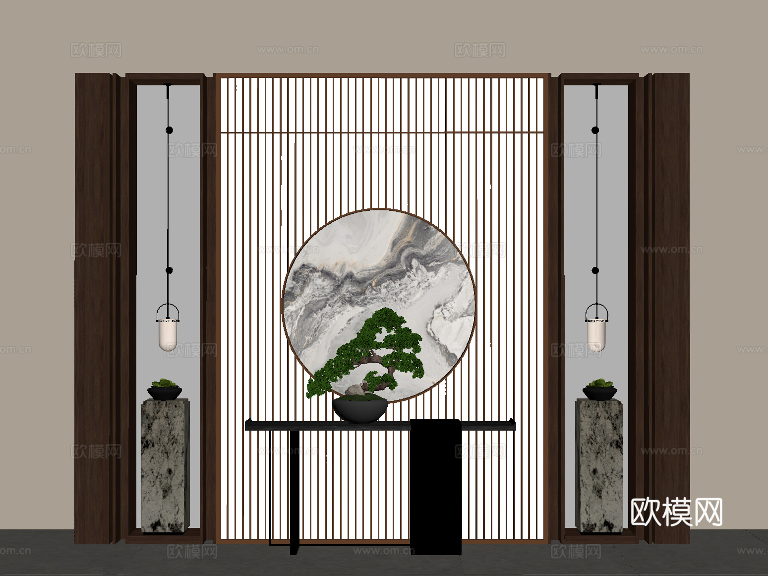 新中式隔断su模型