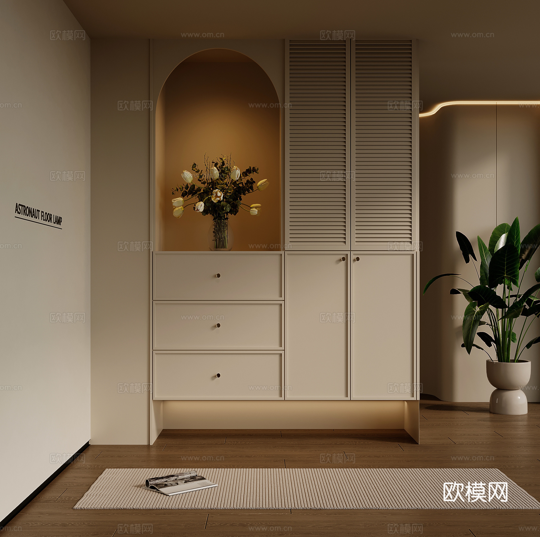法式奶油风玄关 玄关背景su模型