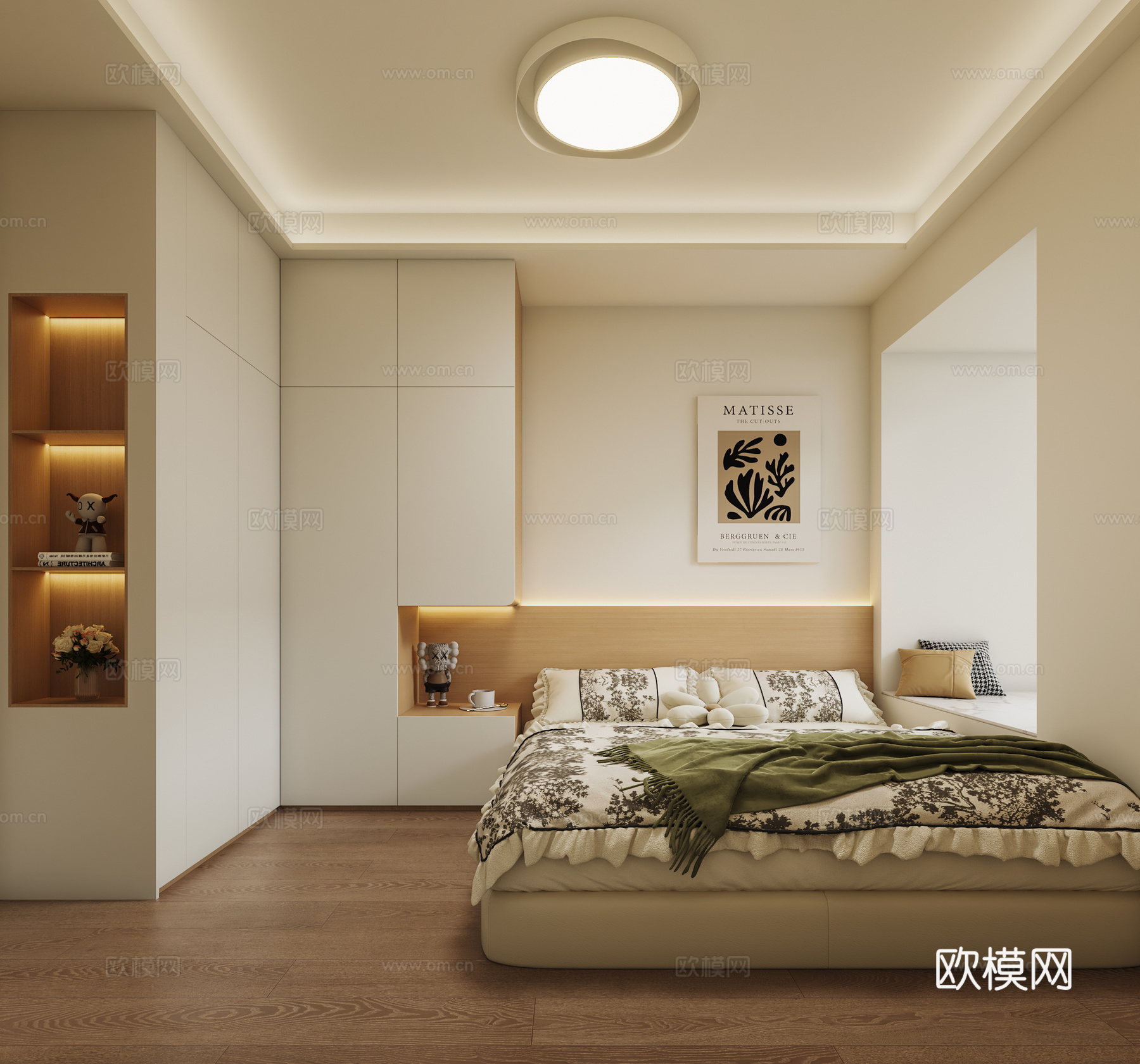 现代奶油风家居卧室3d模型
