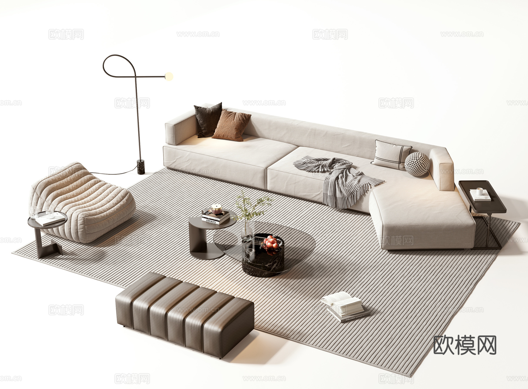 现代沙发茶几组3d模型下载