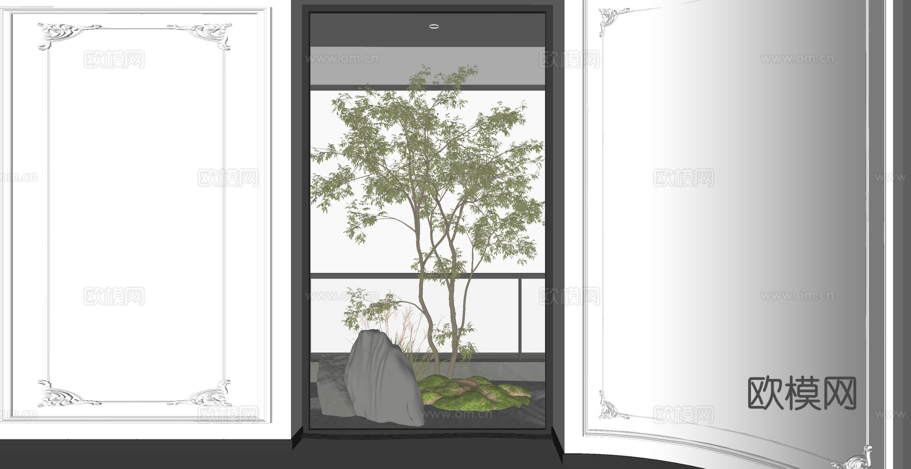 现代室内景观 端景框景 景观小品 玻璃框景 阳台景观su模型