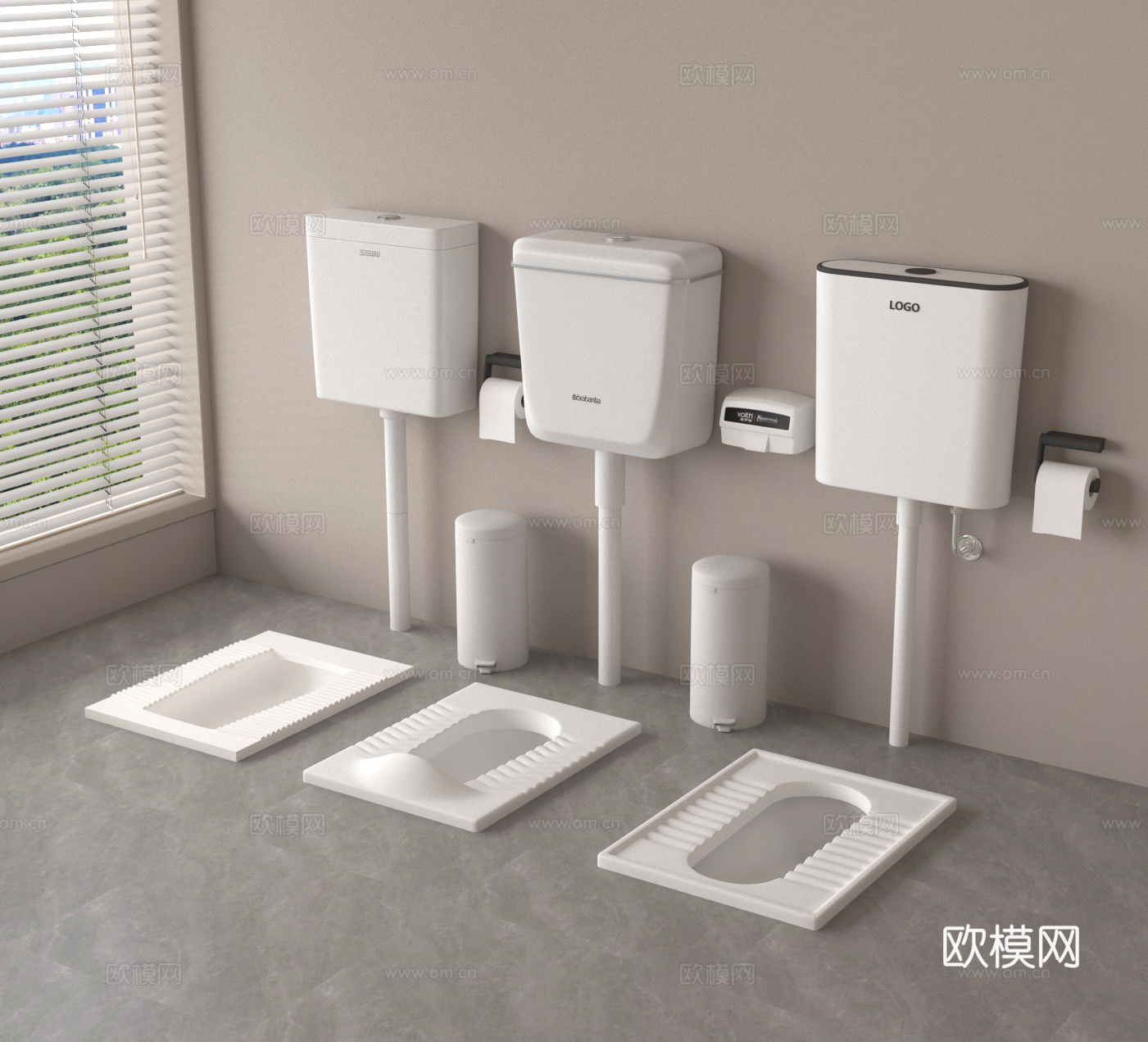 蹲厕 蹲便器 垃圾桶 卷纸架su模型