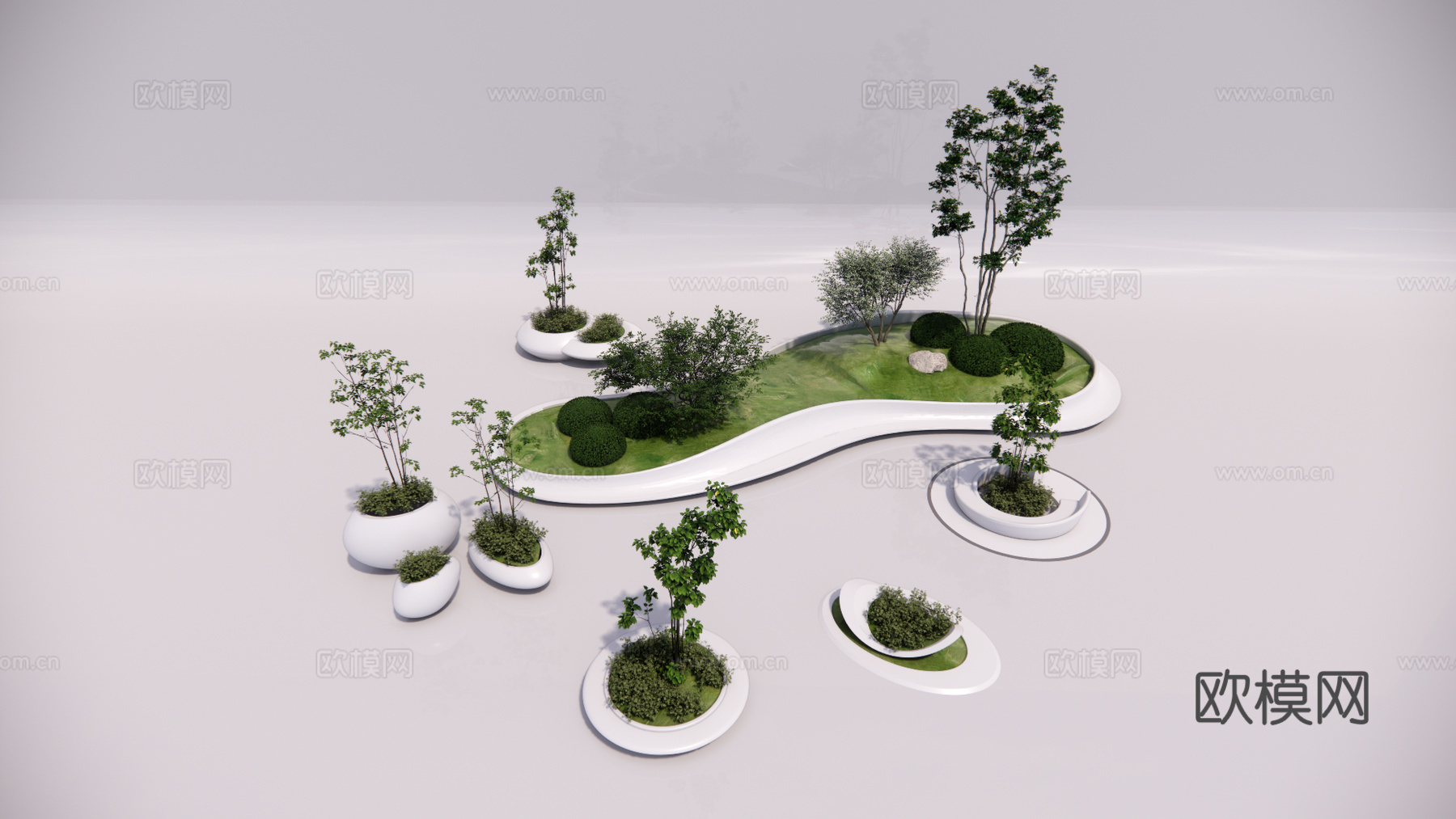 现代景观树池su模型
