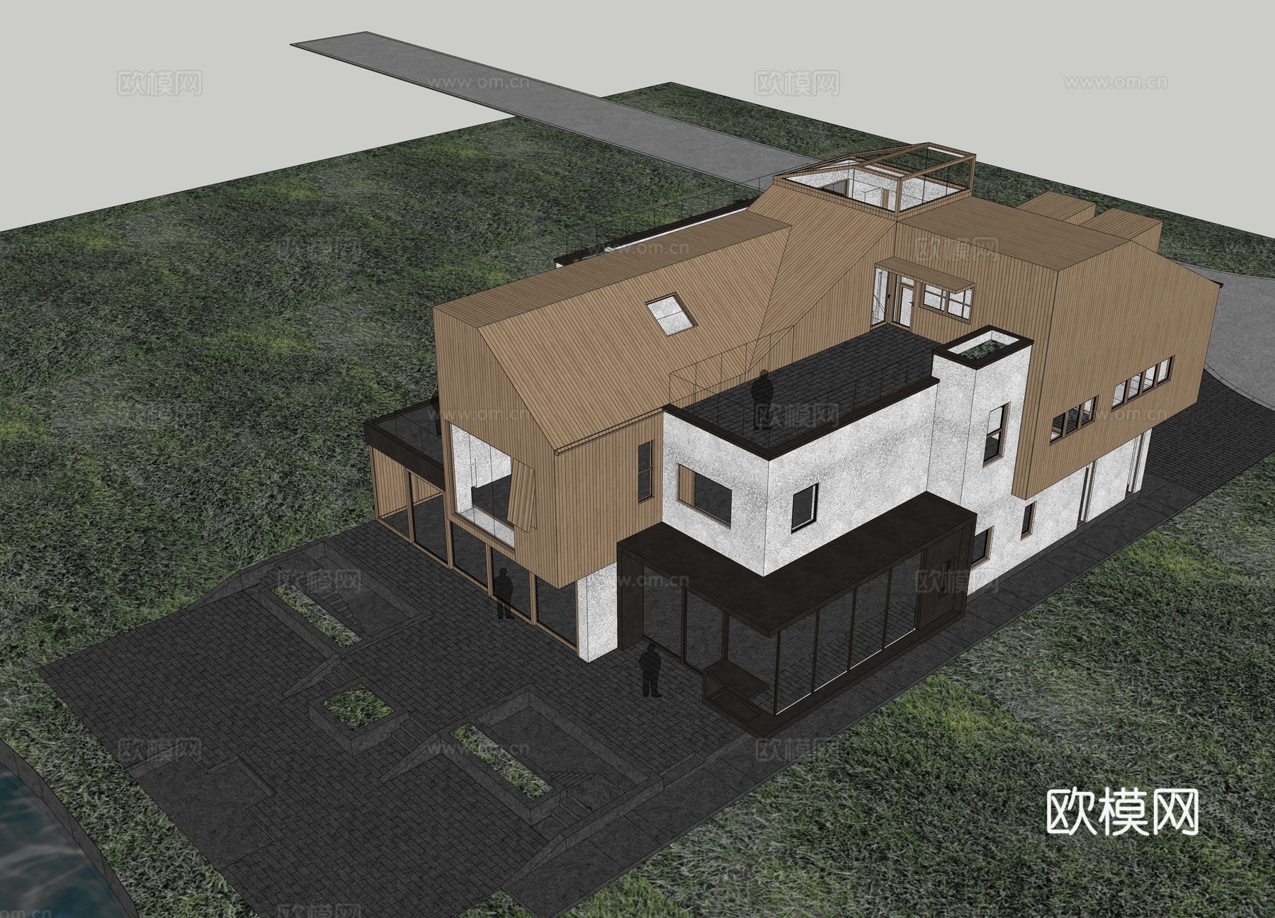 现代新中式 自建房 农村建筑 错层别墅建筑 砖木结构建筑su模型