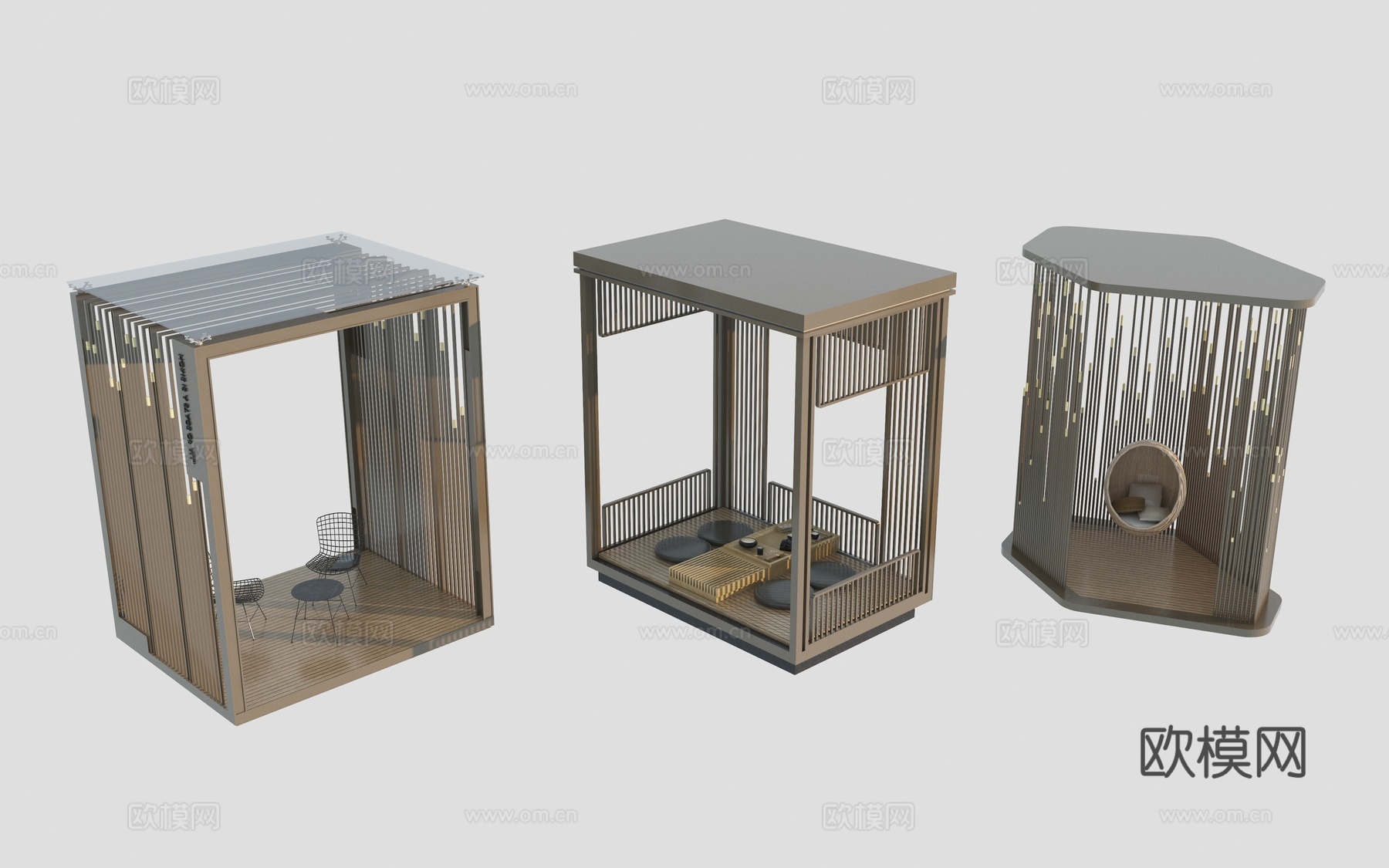 新中式现代亭子_茶亭_轻量亭子3d模型