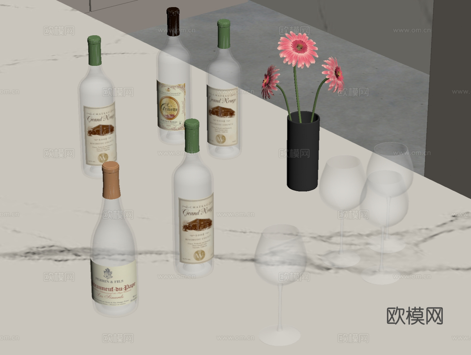 现代酒水 酒杯 花瓶su模型