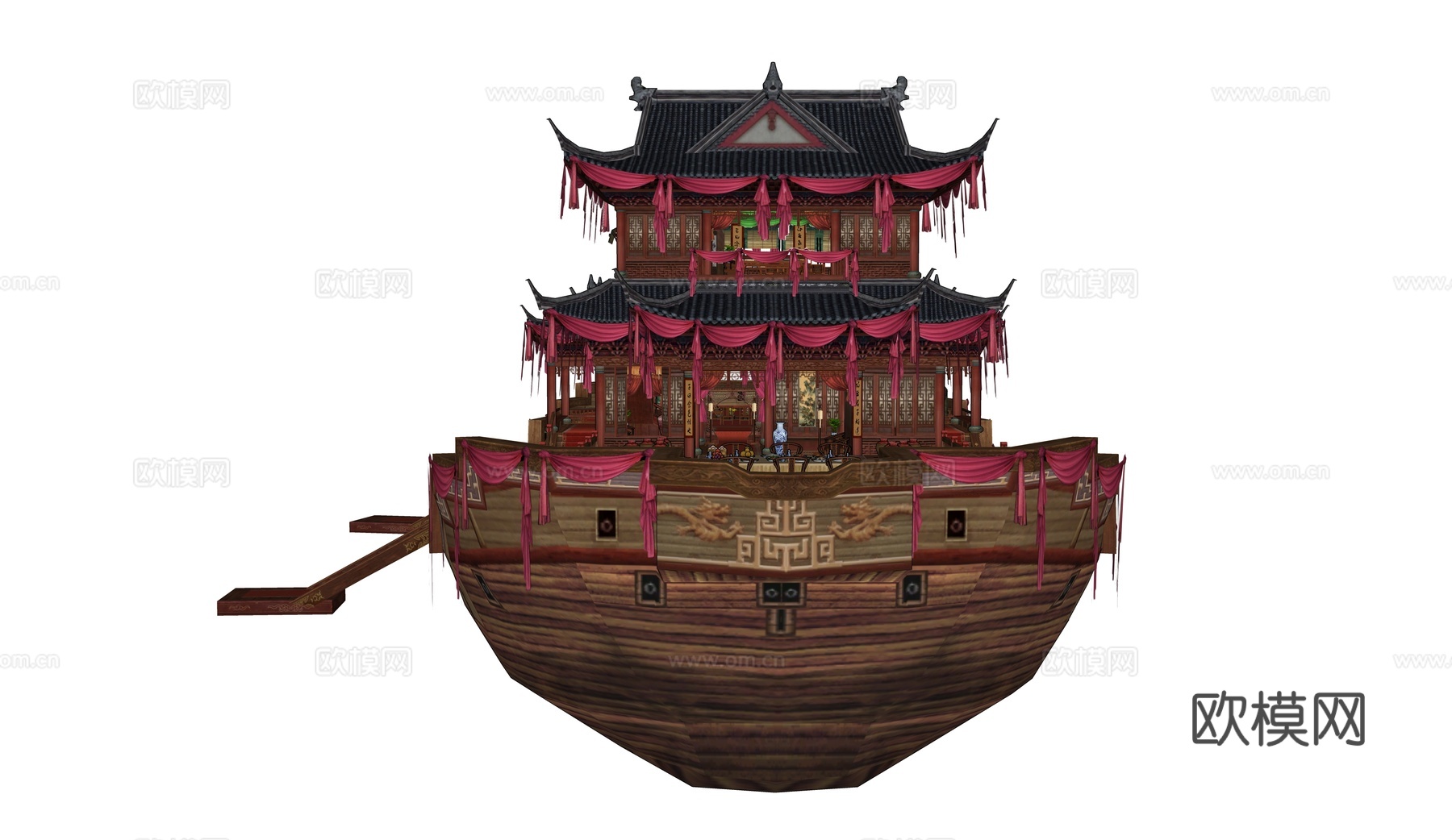 古代花船 画舫 战船su模型