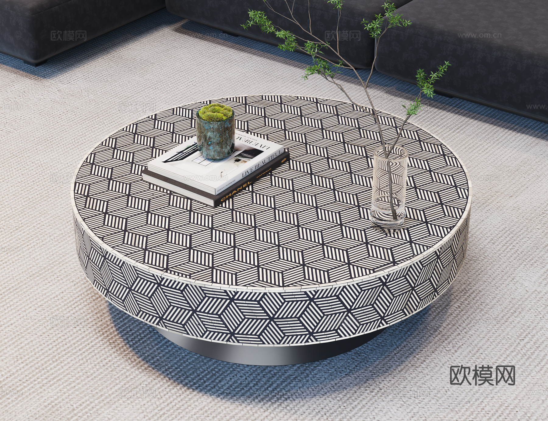 现代茶几 大理石茶几 石材茶几 圆形茶几 茶几摆件3d模型