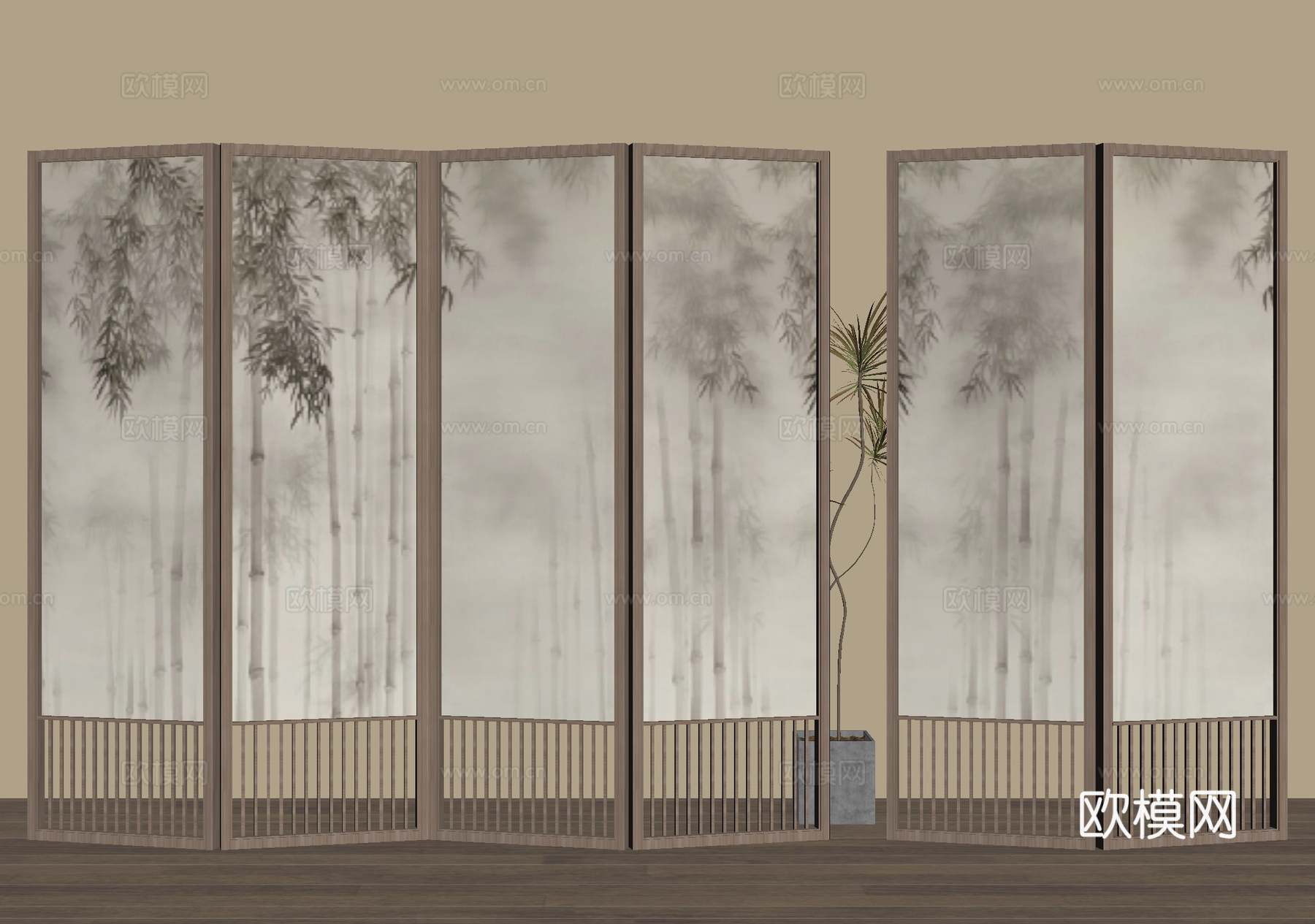 屏风 隔断 禅意屏风su模型