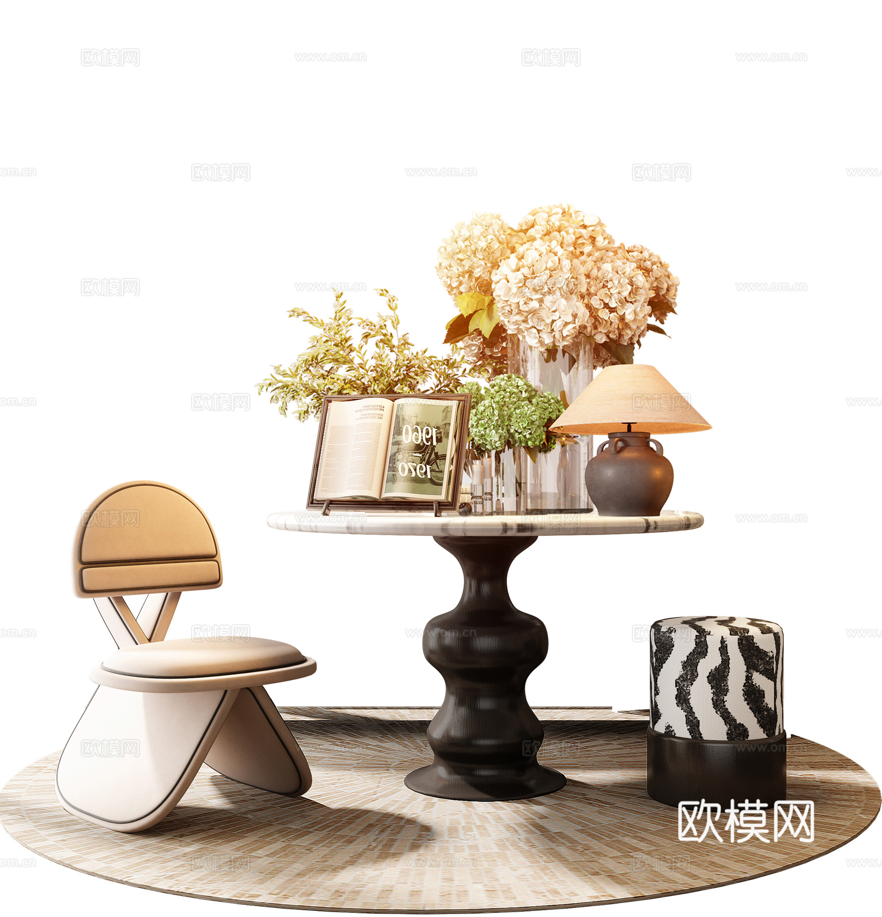 CCD酒店端景台 端景台花艺  玻璃花瓶 绿植摆件 苔藓3d模型