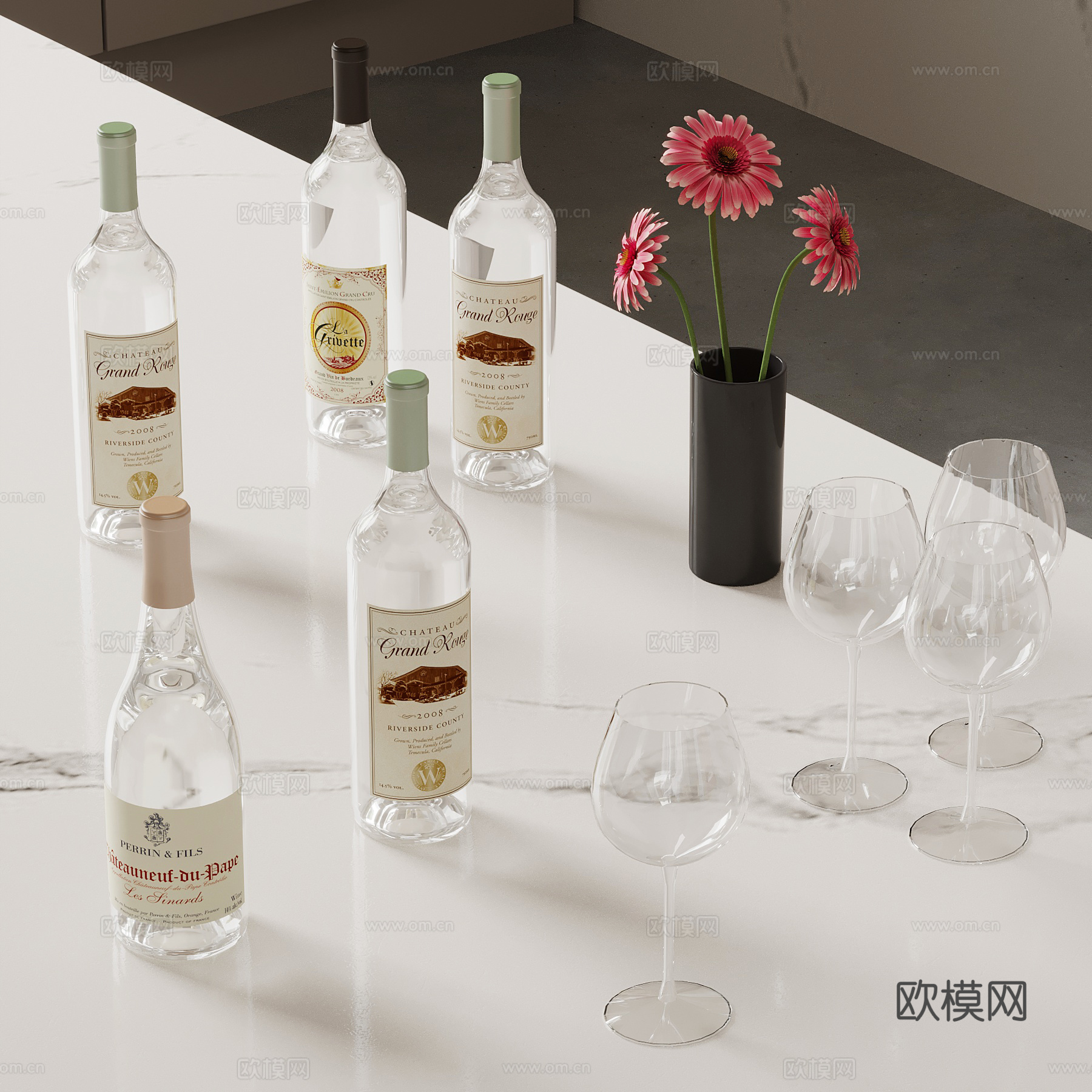 现代酒水 酒杯 花瓶su模型