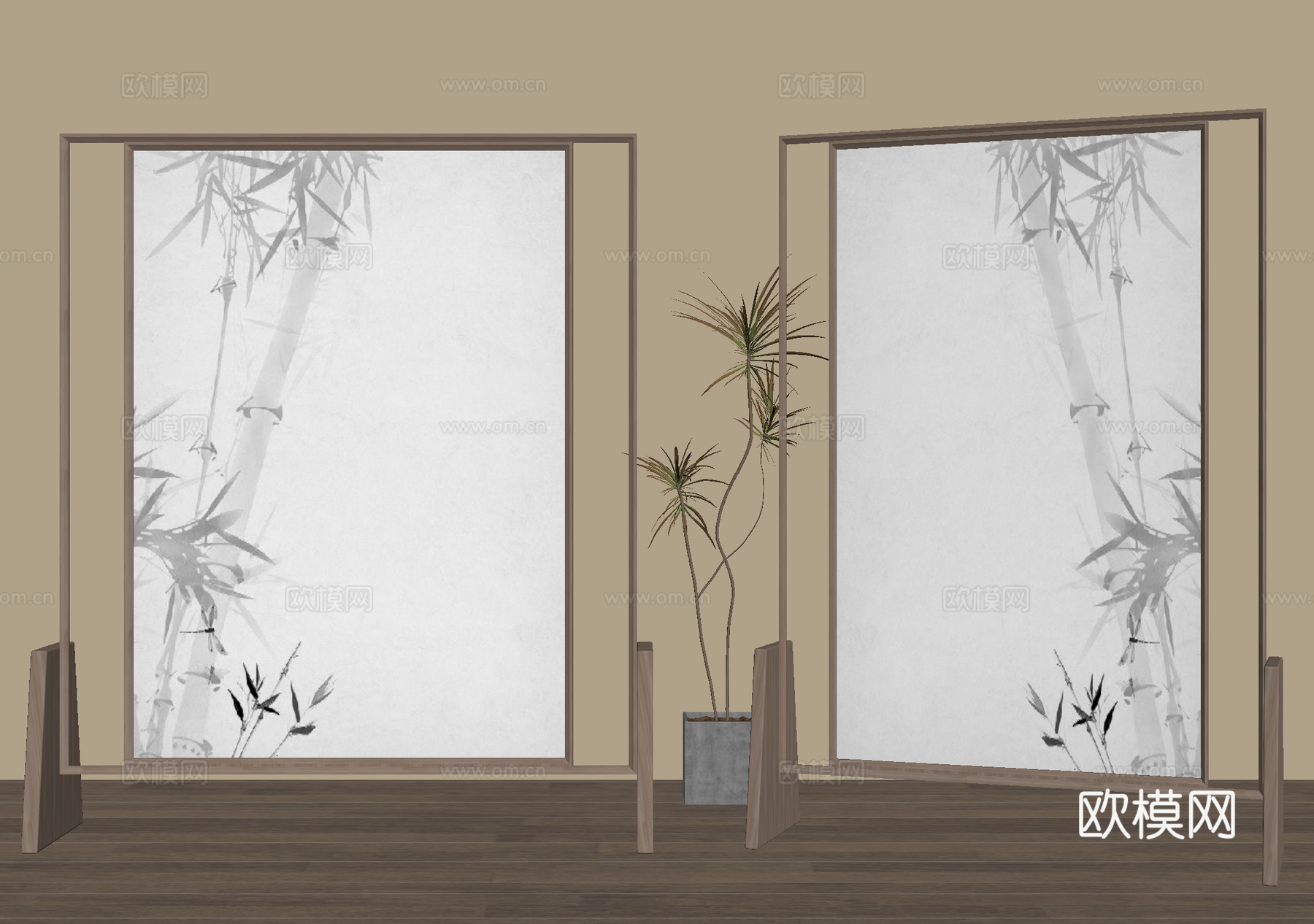 屏风 隔断 禅意屏风su模型