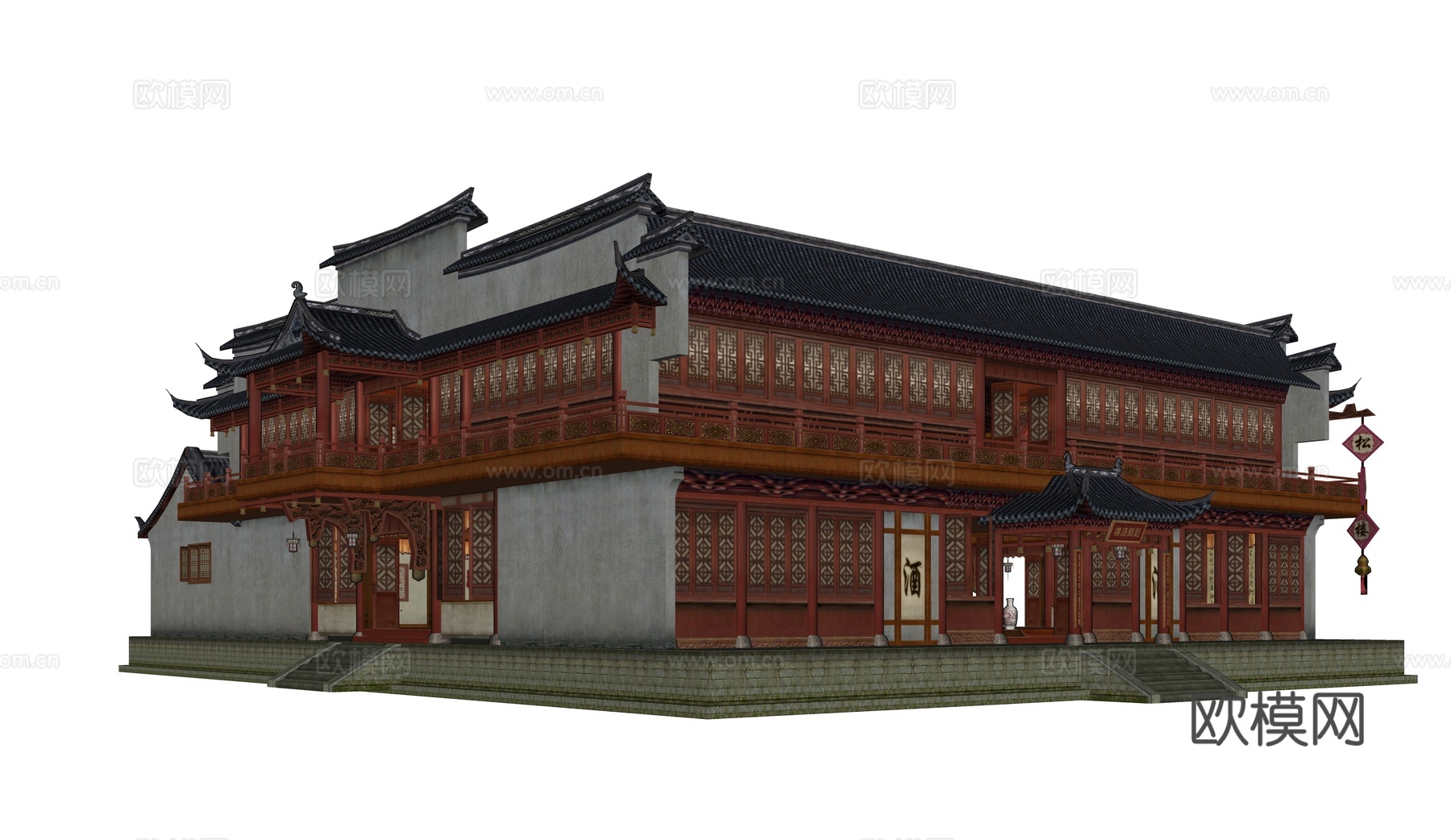 中式客栈 酒楼 游戏场景建筑 药铺 钱庄su模型