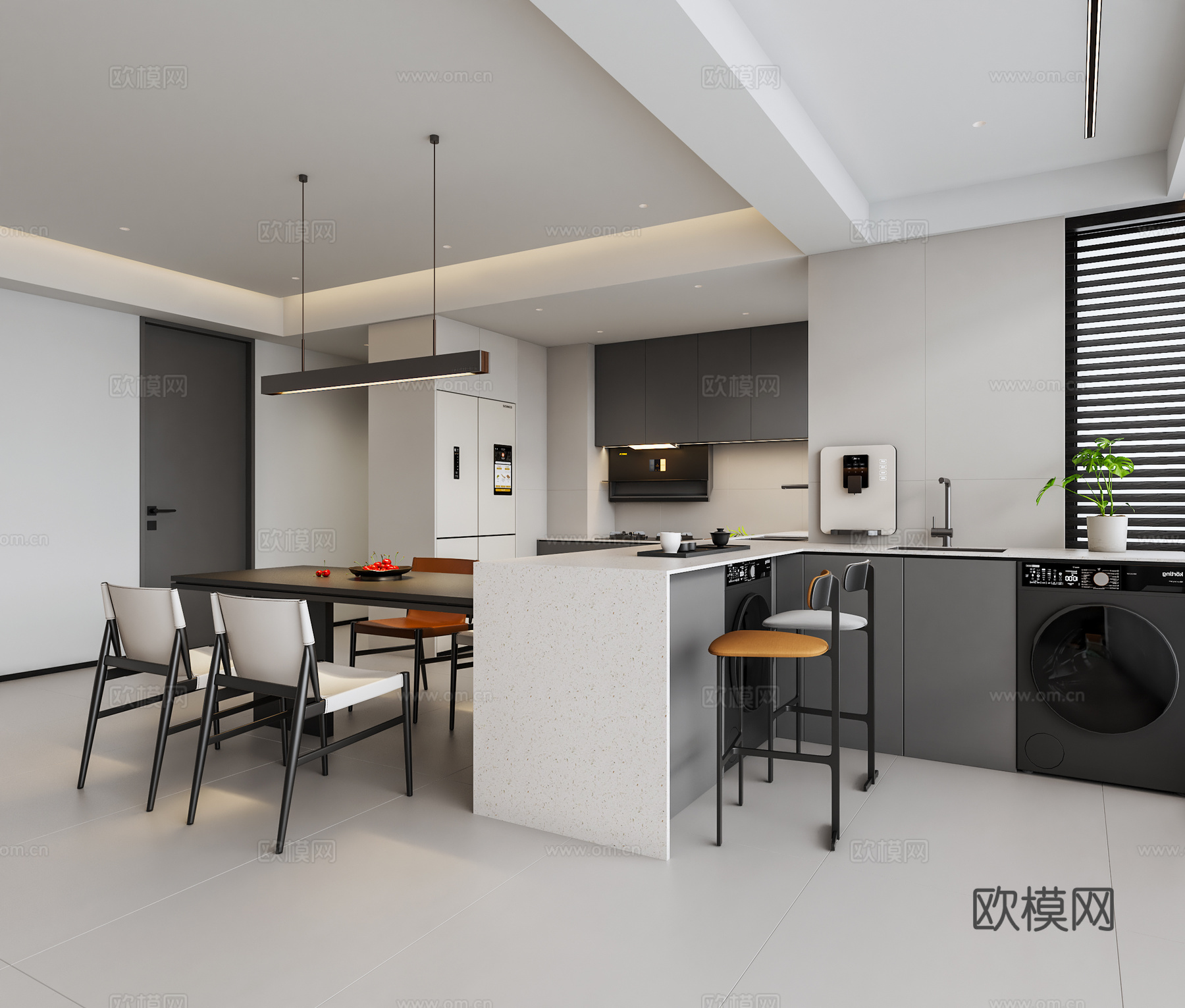意式极简黑白灰餐厅3d模型