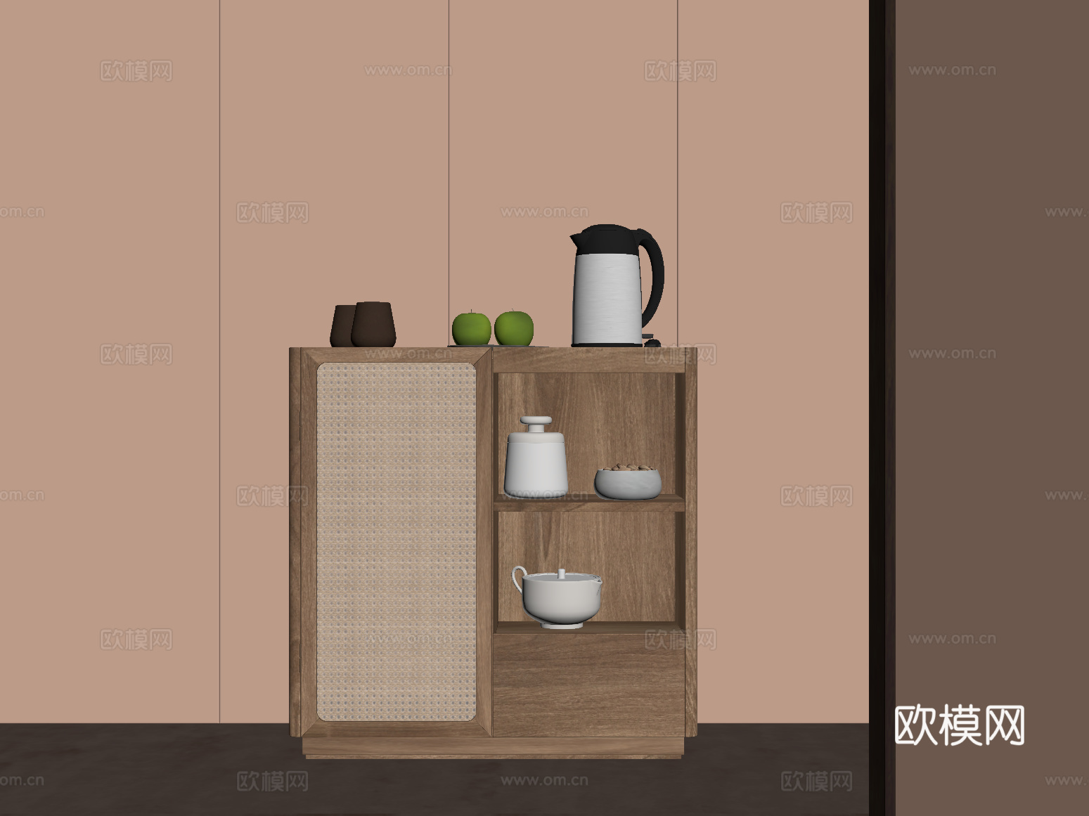 新中式茶水柜 茶具su模型