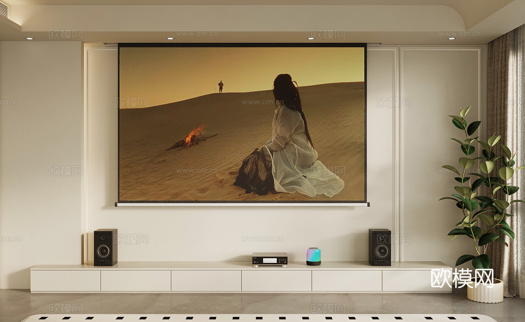 现代投影幕布 音响3d模型