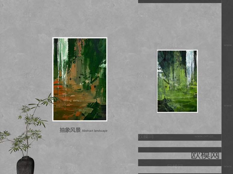现代油画 现代极简油画 抽象风景油画 肌理画 高端艺术油画su模型下载(渲染图3)