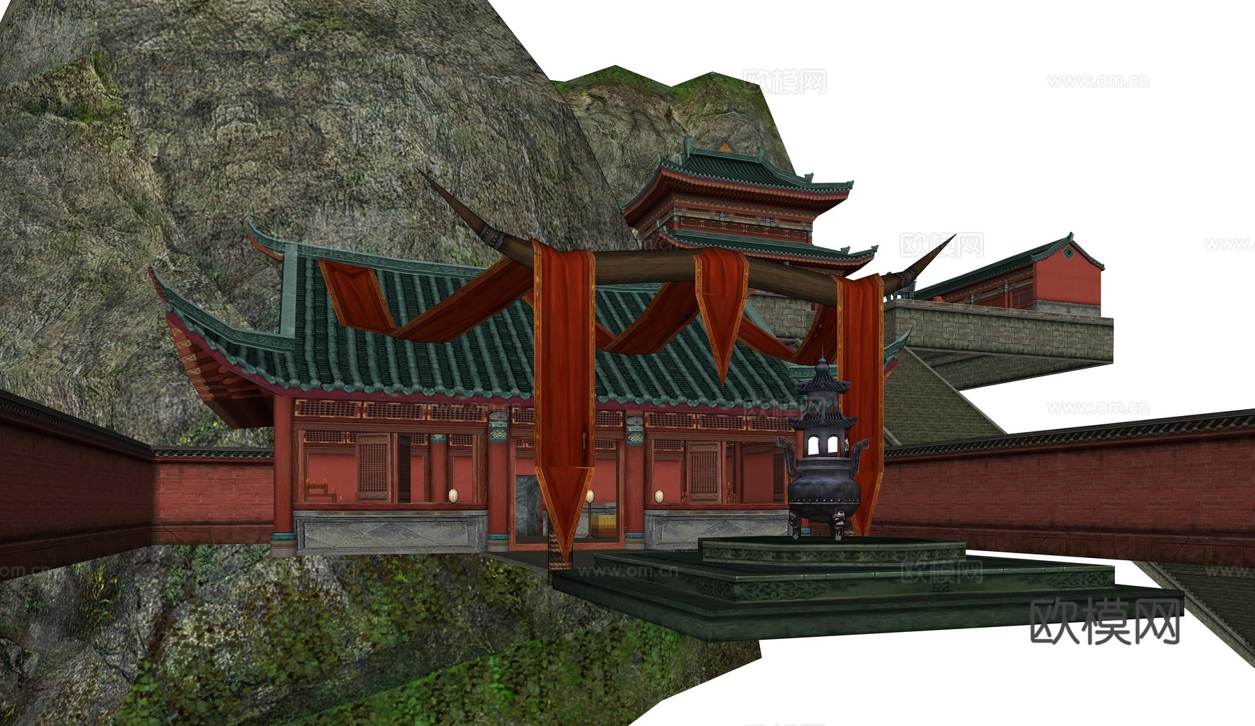 中式阁楼 游戏场景建筑 寺庙 道观su模型