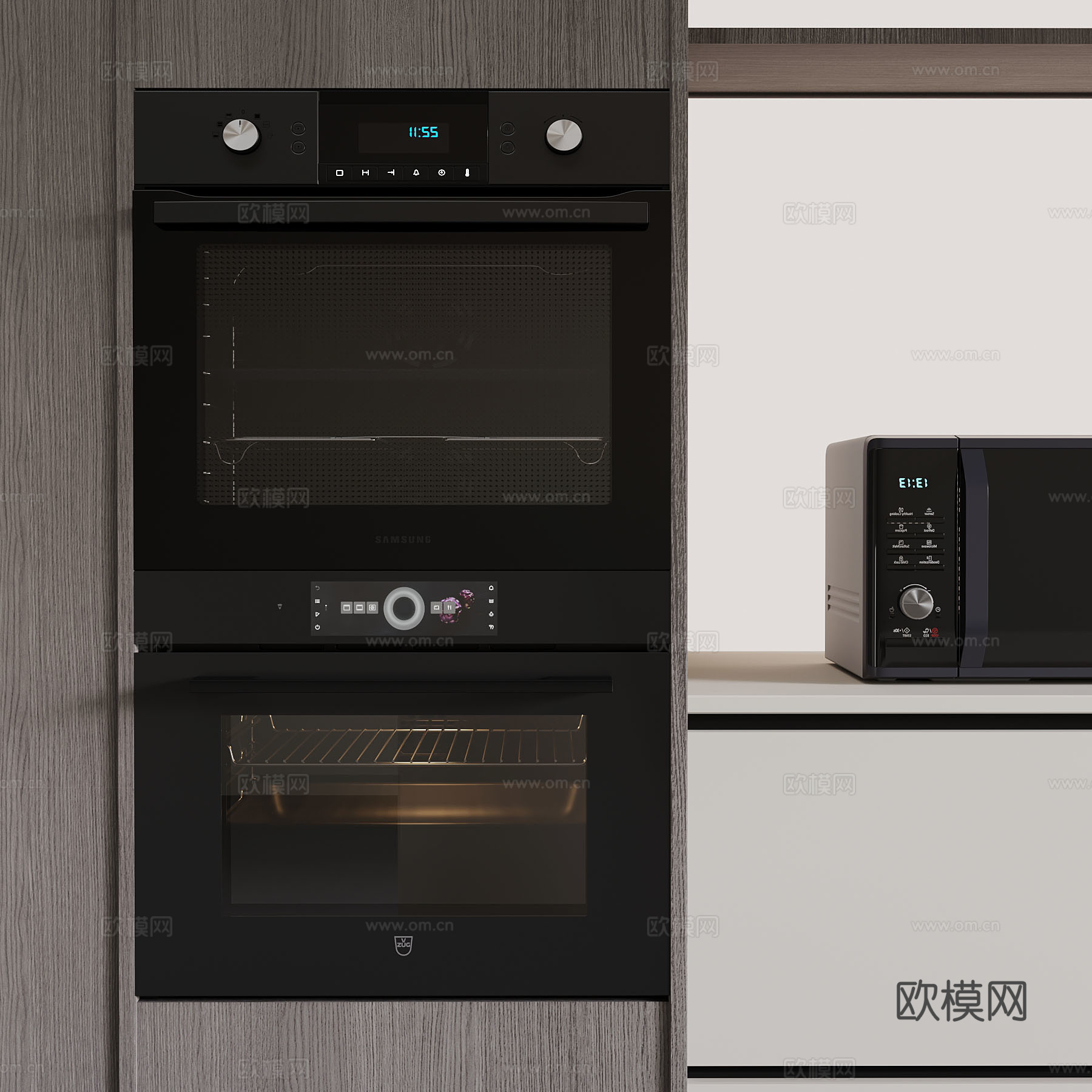 现代嵌入式蒸烤箱 微波炉3d模型