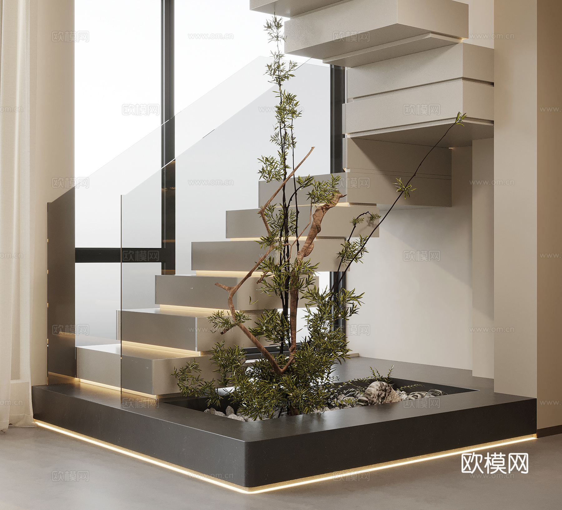 现代室内景观小品 楼梯 栏杆3d模型