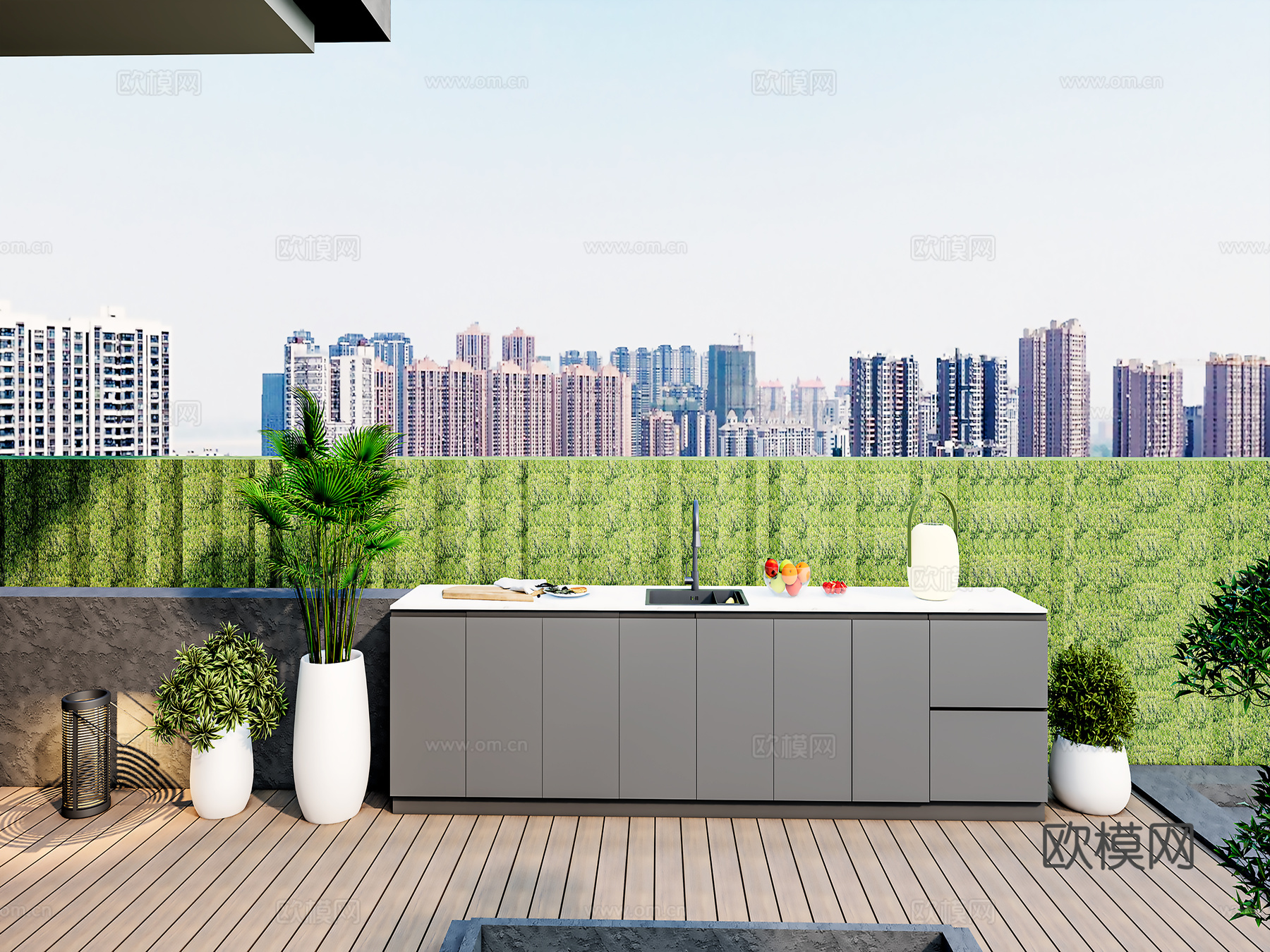 现代户外 庭院 露台不锈钢 铝合金水吧台 操作台 洗手池 桌su模型