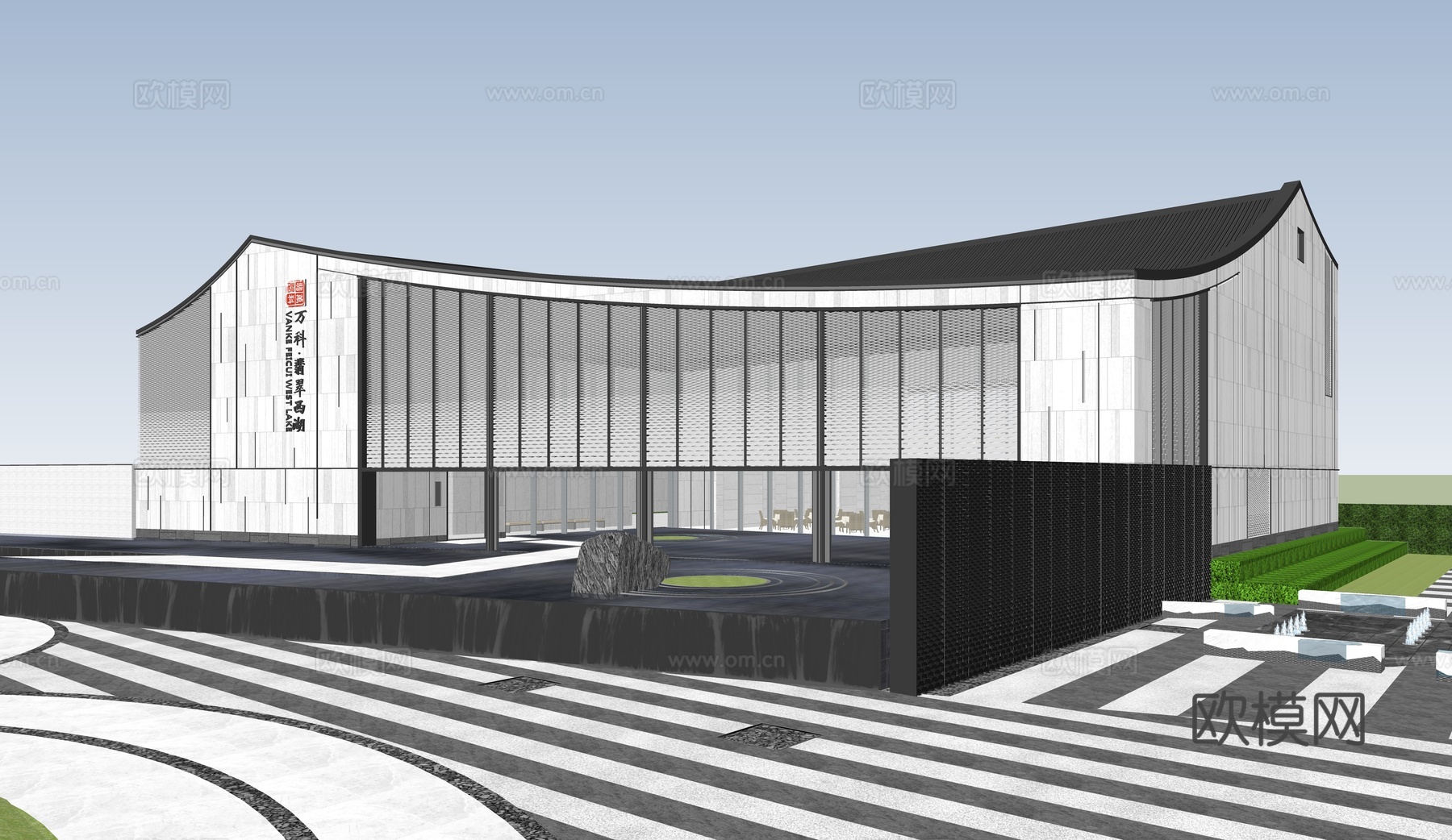 新中式售楼处 会所建筑 展馆建筑 商业街su模型