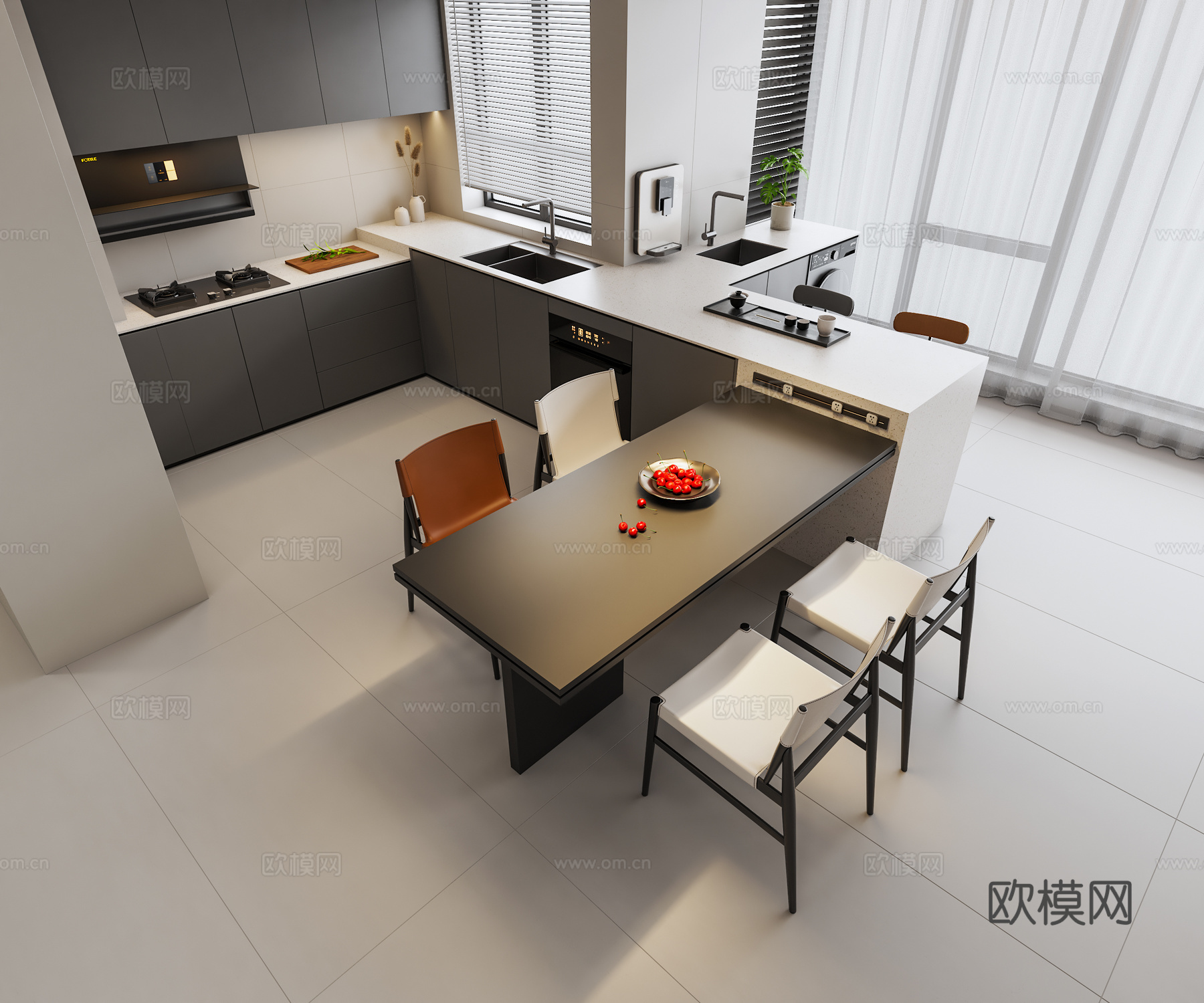 意式极简黑白灰餐厅3d模型