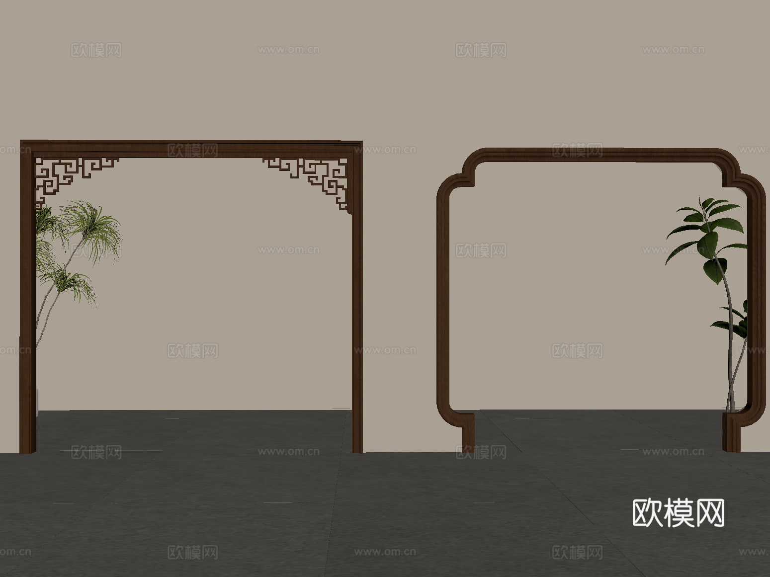 新中式中古风门套 垭口 线条 壁灯su模型
