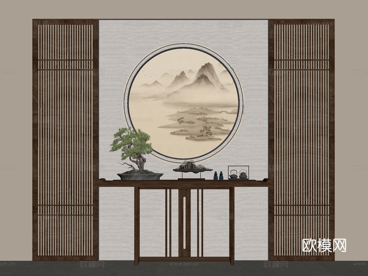 新中式隔断su模型