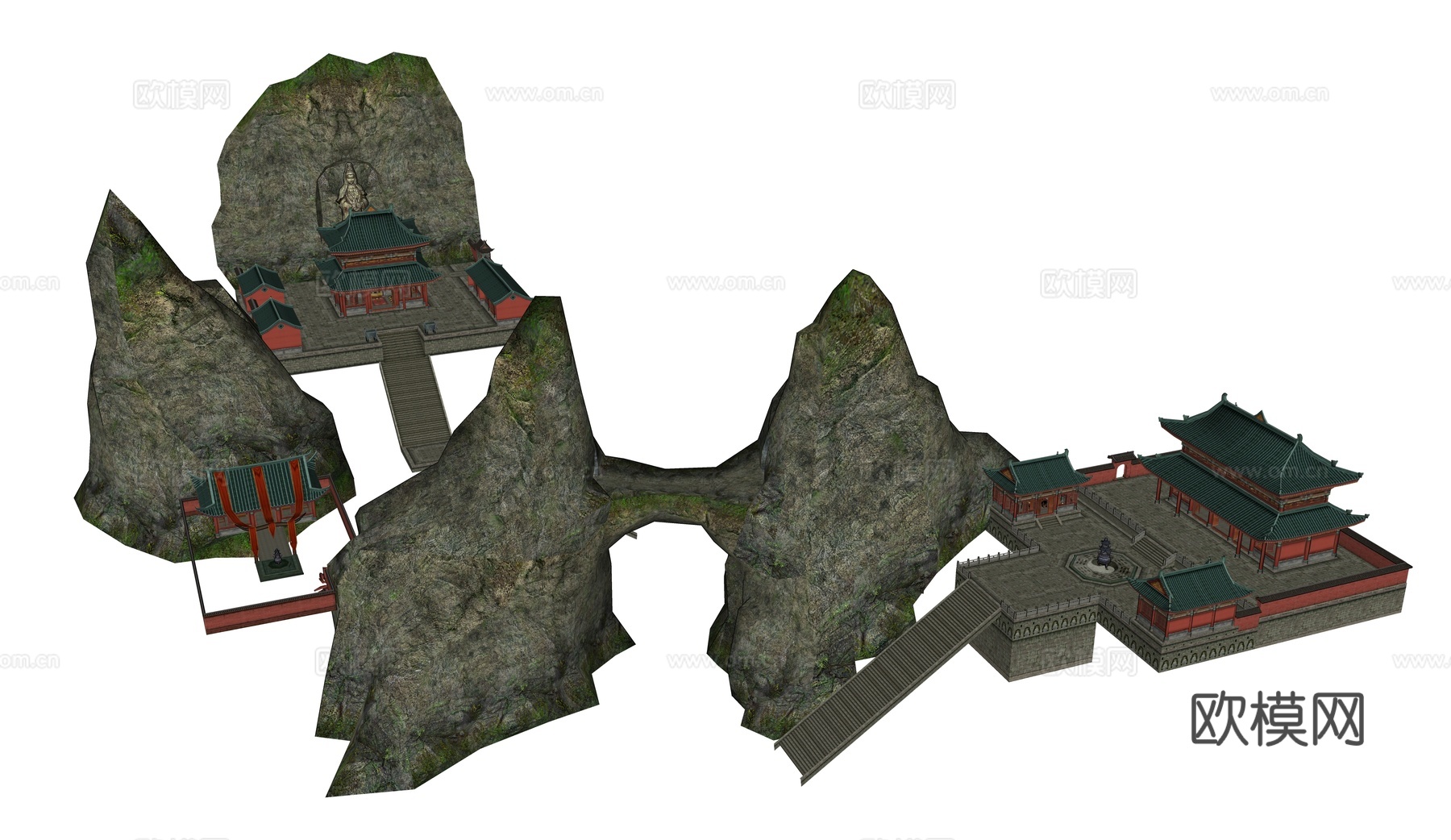 中式阁楼 游戏场景建筑 寺庙 道观su模型