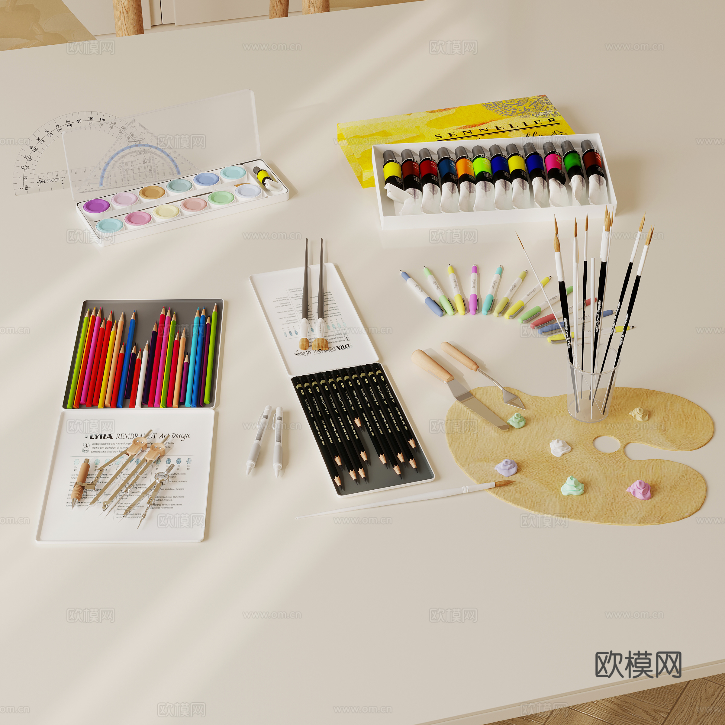 现代美术用品 画笔 绘本 儿童彩铅 儿童文具su模型