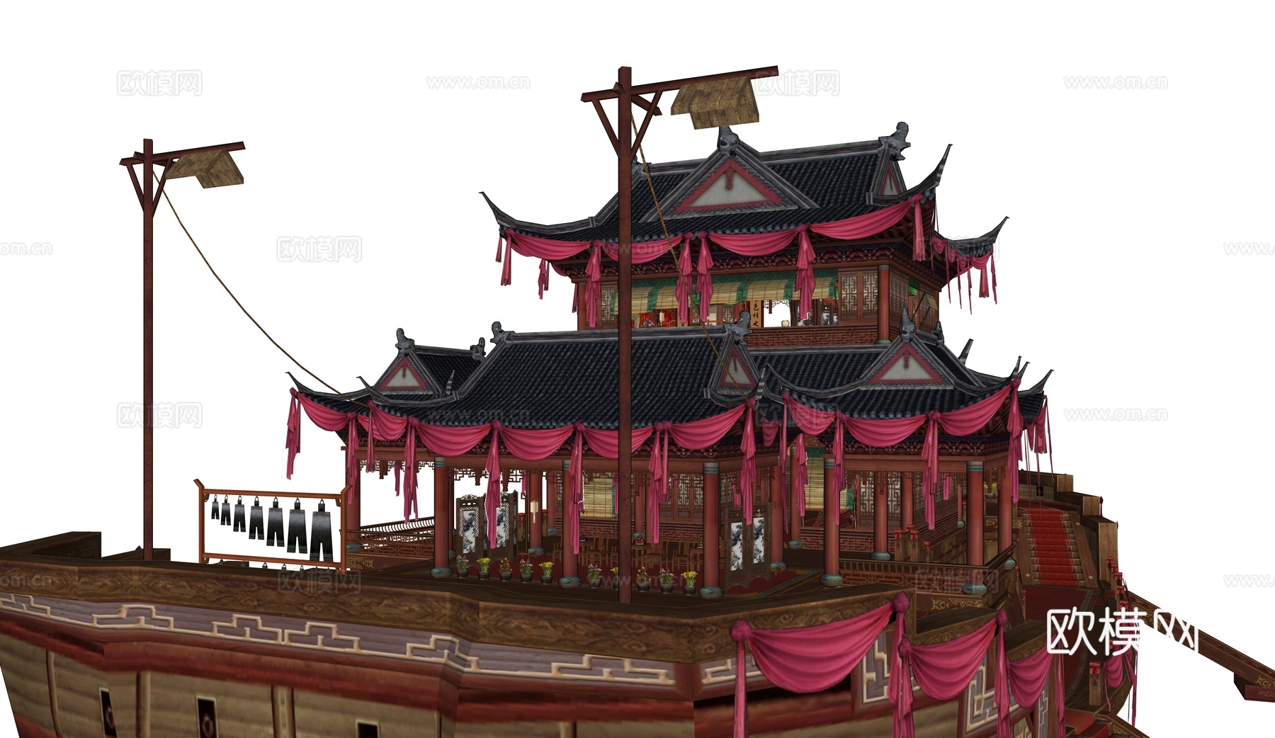 古代花船 画舫 战船su模型