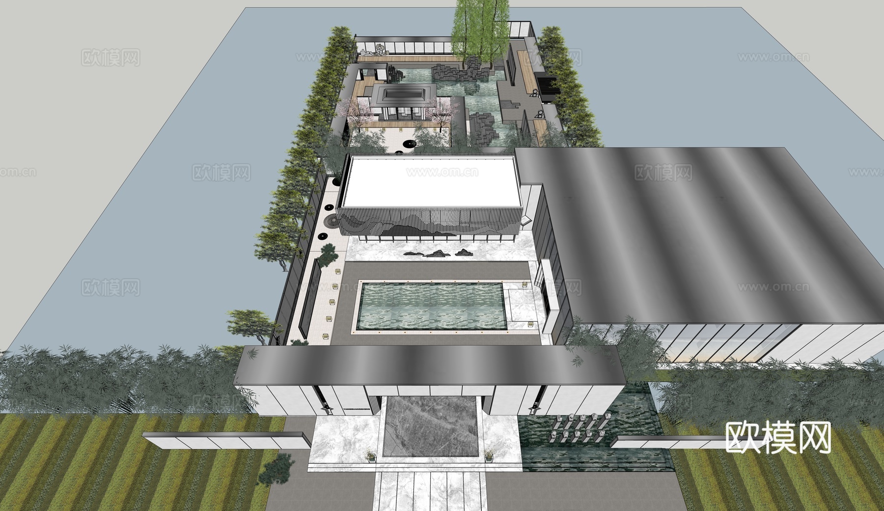 中代售楼处 售楼部景观 会所建筑 展馆建筑su模型
