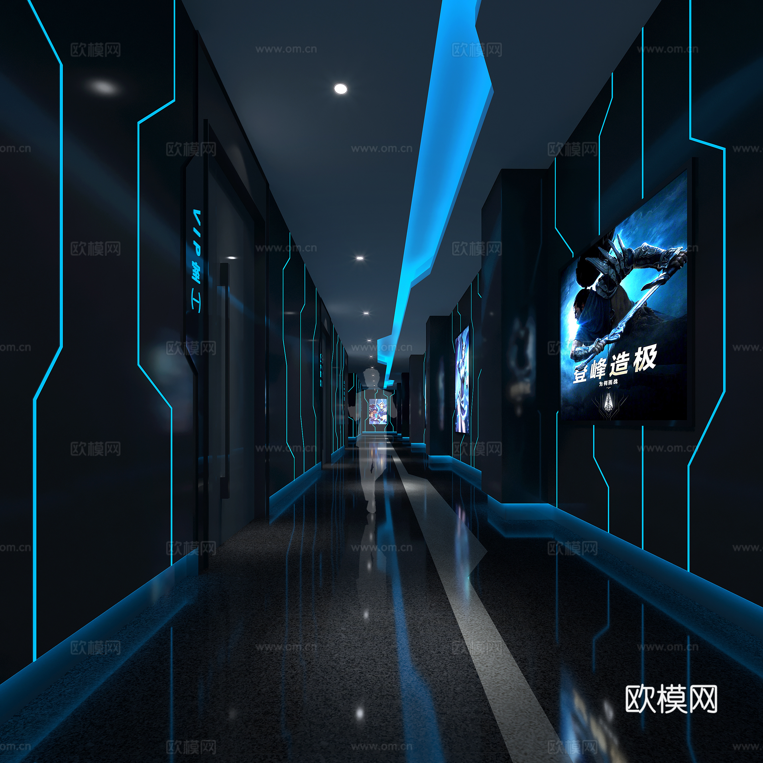 现代网络电竞走道过道su模型