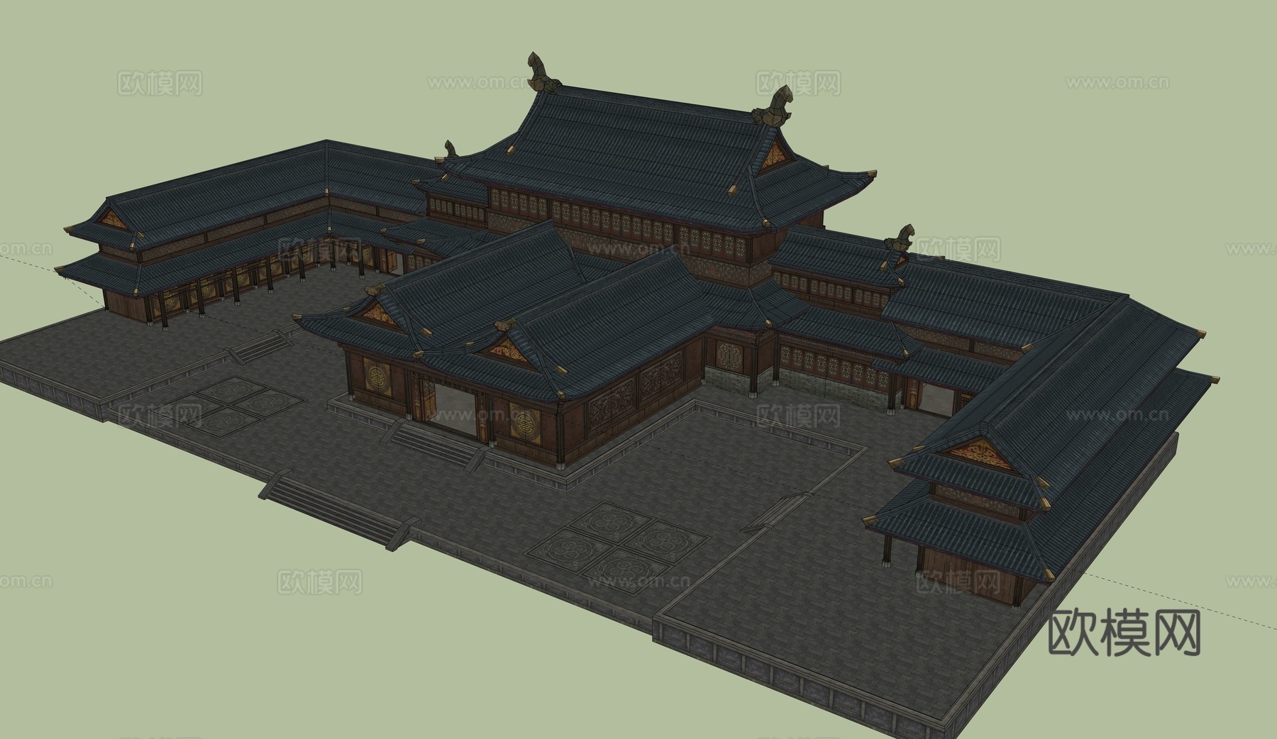 中式大殿 阁楼 游戏场景建筑su模型