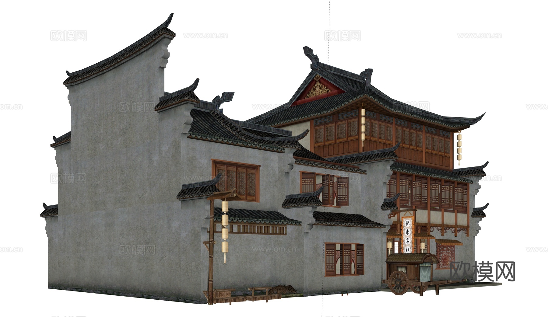 中式客栈 酒楼 游戏场景建筑 药铺su模型