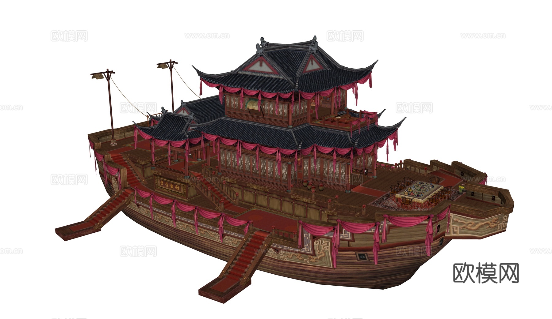 古代花船 画舫 战船su模型