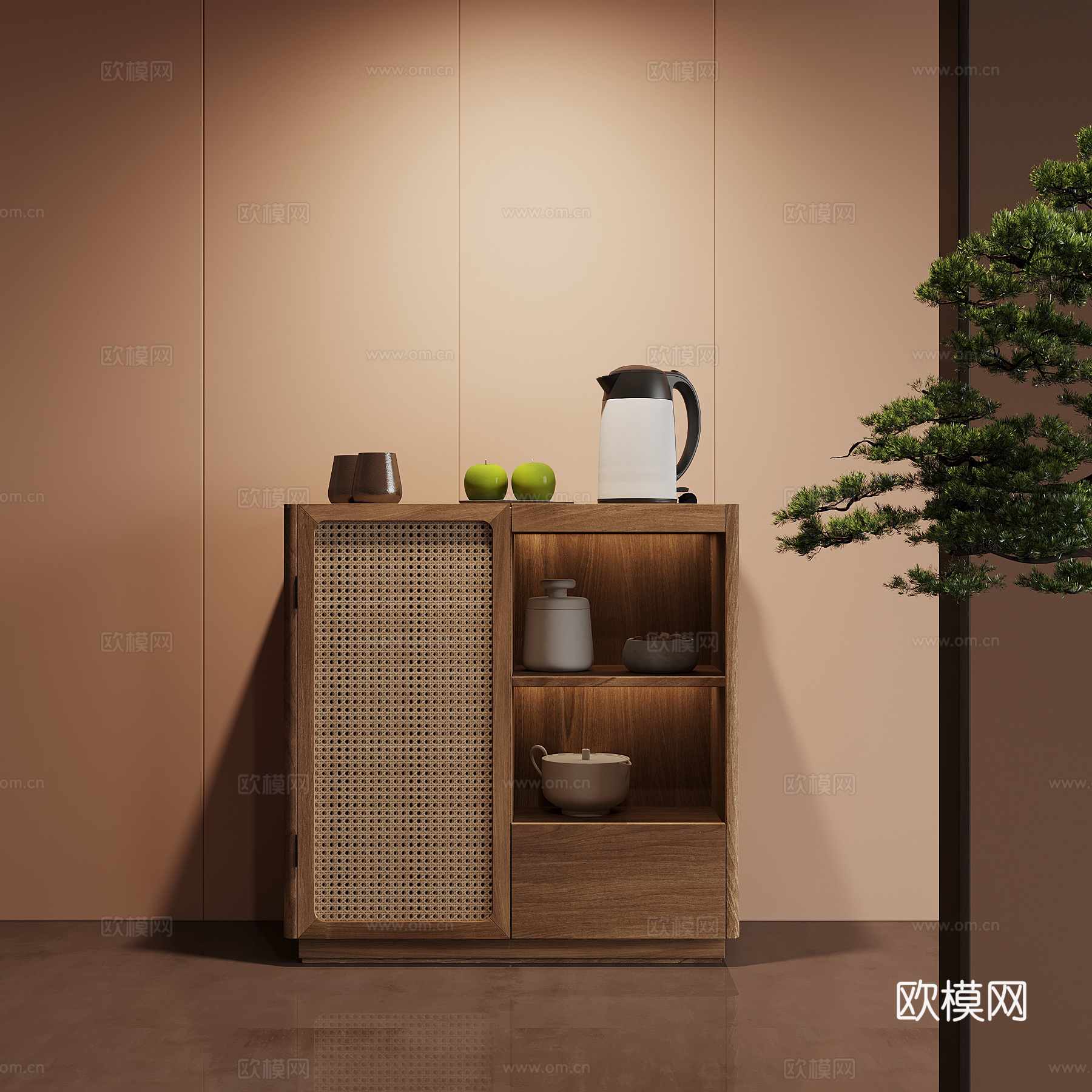 新中式茶水柜 茶具su模型